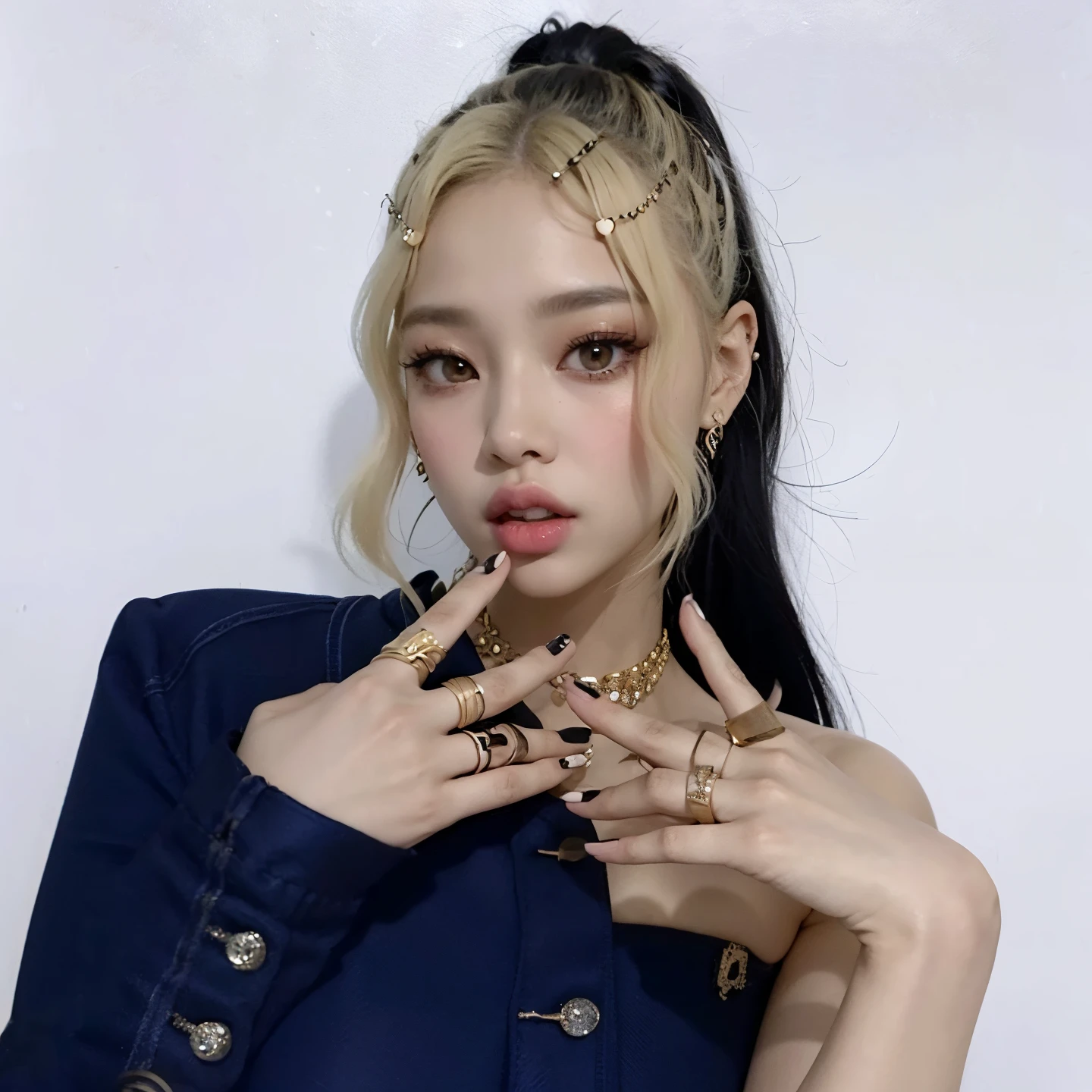 a close up of a person with a ring on their finger, jossi of blackpink, roseanne park of blackpink, blackpink jennie, portrait of jossi of blackpink, cl, kda, taejune kim, jia, sun yunjoo, lalisa manoban of blackpink, e-girl, e - girl, gongbi, heonhwa choe