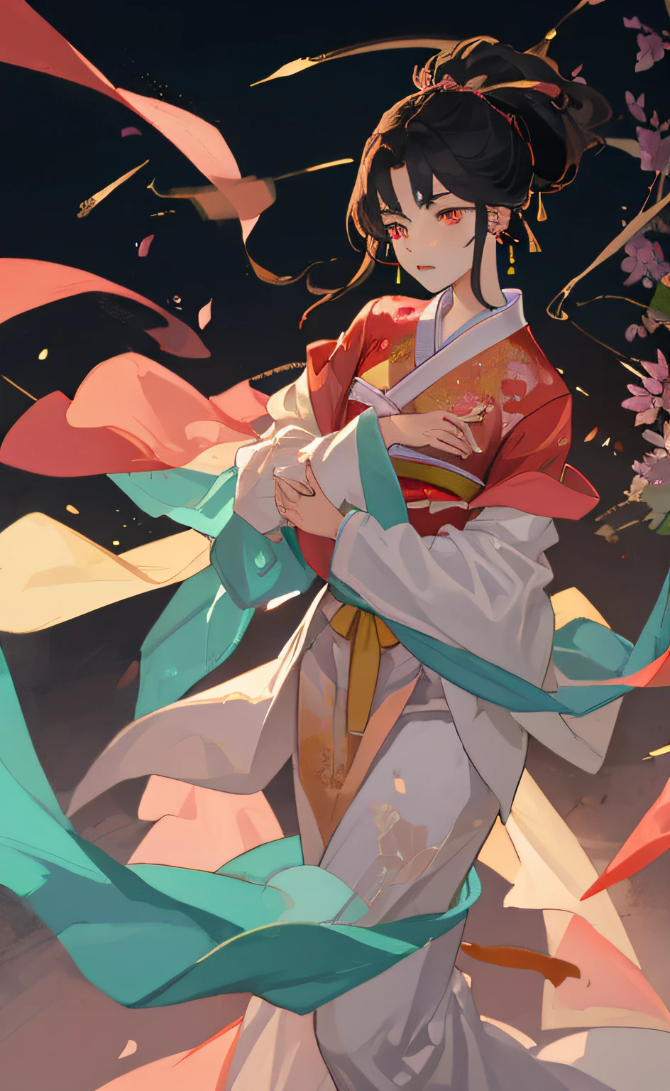 best qualtiy,Sideslit,lens flare glow,Ray traching,sharp-focus,Wear Hanfu,one-girl,weeping,A pink-haired,Pink eyes,Cyan clothes
