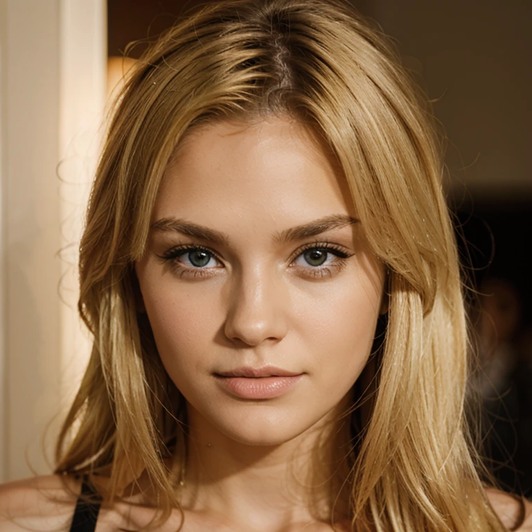 make a blonde woman, with European features, along with his friends 