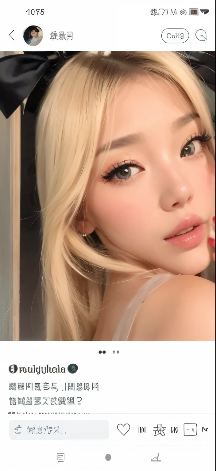 a close-up of a person with a bow on their head, cabelos loiros e olhos grandes, pale fair skin!!, maquiagem sul-coreana popular, Ulzzang, maquiagem macia, longos cabelos loiros e olhos grandes, Lalisa Manobal, longos cabelos loiros e olhos grandes, beautiful aesthetic face, maquiagem coreana popular, pale porcelain white skin, beautiful pale makeup