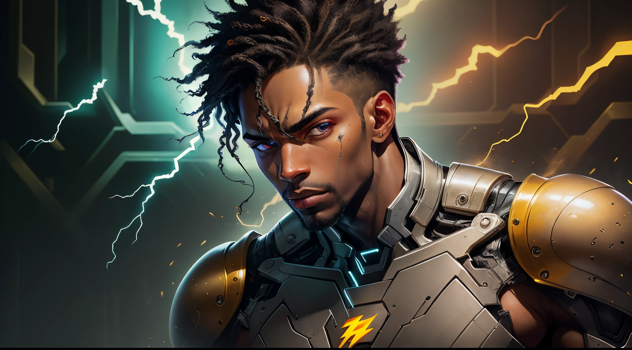 Black hero with lightning in his eyes