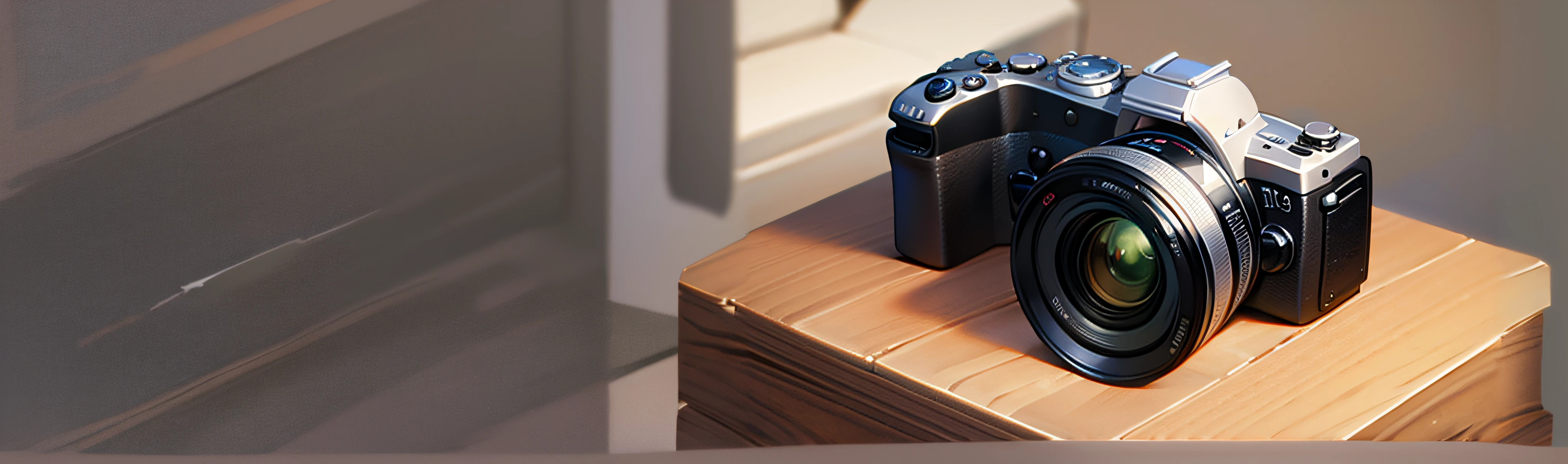 reflex camera in close-up on a table