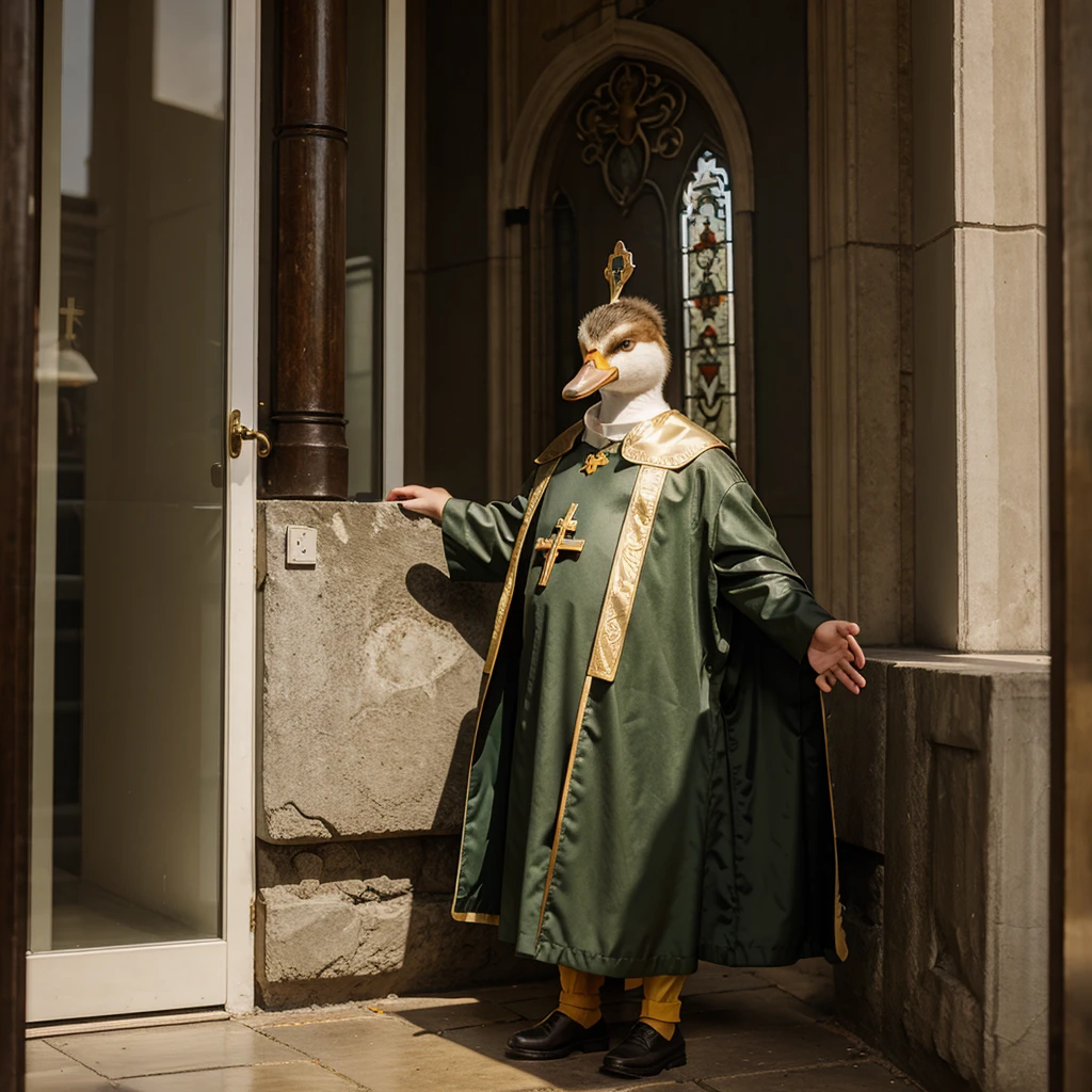 Duck dressed as a Catholic bishop