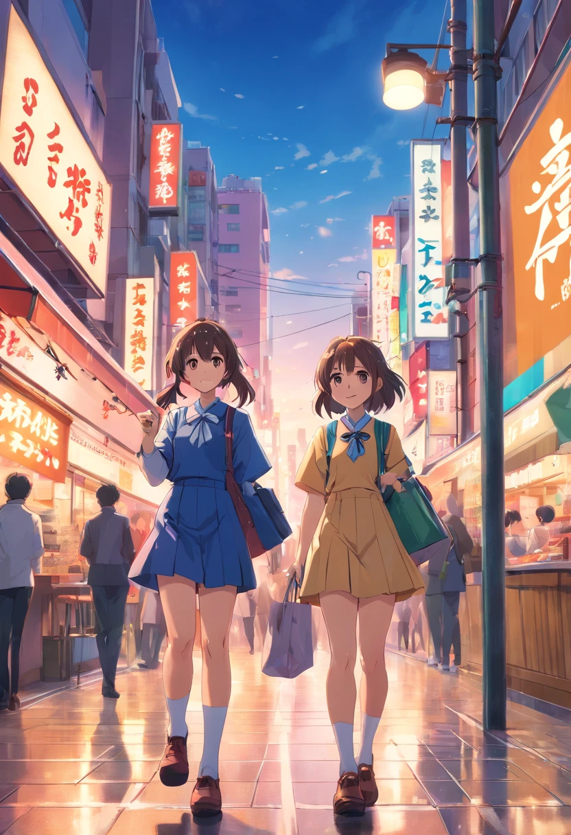 (best quality,4k,8k,highres,masterpiece:1.2),ultra-detailed,(realistic,photorealistic,photo-realistic:1.37),3 18-year-old Japanese schoolgirls walking in Akihabara,portraits,colorful,Akihabara's neon lights,vibrant colors,anime style,fashionable outfits,HDR,UHD,cityscape,school uniforms,technology stores,cheerful expressions,crowded streets,cosplay costumes,concept artists,modern architecture,bright and lively atmosphere,sakura trees in full bloom,bustling pedestrians,cafes and restaurants,mobile phones,anime merchandise,friendship,unique fashion trends,street food stalls,anime posters and billboards,electric power lines,playful poses,expressive eyes,happy laughter,urban exploration,city life,cosplay accessories,character mascots,cute keychains,otaku culture)+