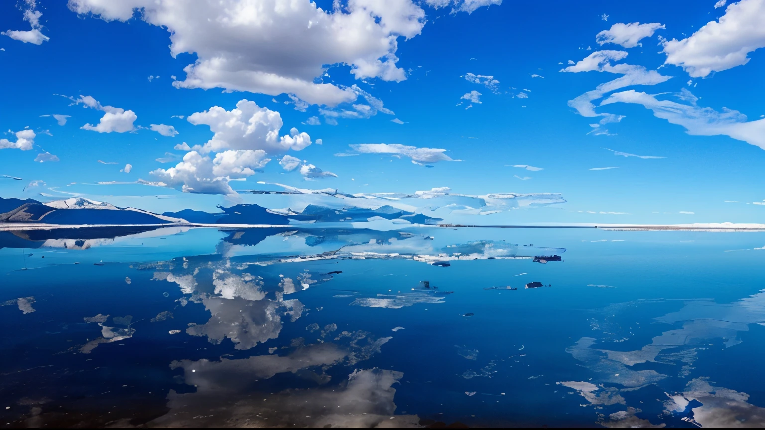 Blue sky reflected in the sea、Salar de Uyuni、Endless blue sky and sea