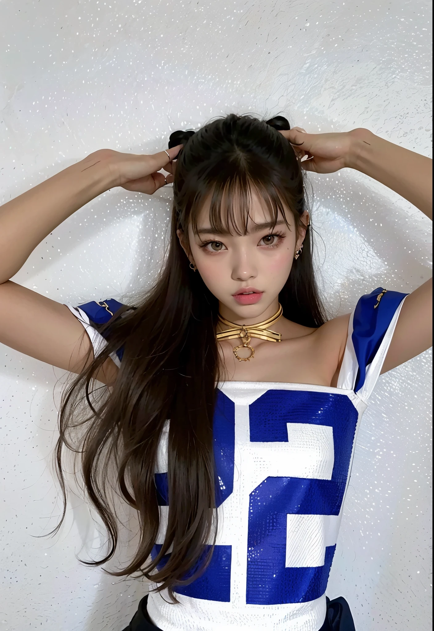 Araffe com cabelo longo vestindo uma camisa azul e branca, Lalisa Manobal, Lalisa Manoban do Blackpink, jossi do blackpink, Retrato de Jossi de Blackpink, Parque Roseanne do Blackpink, jennie blackpink, com franja, com franja completa, 韓国アイドル, Jisoo do Blackpink, E - Meninanina, fotorfil