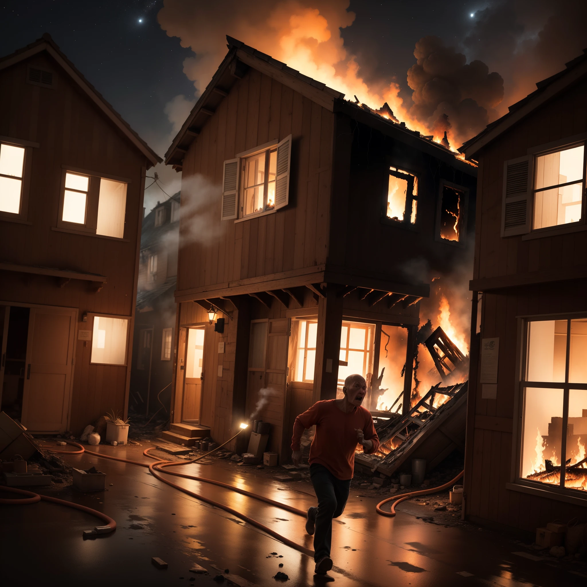 The story of a small village whose house caught fire at night and its inhabitants are running away