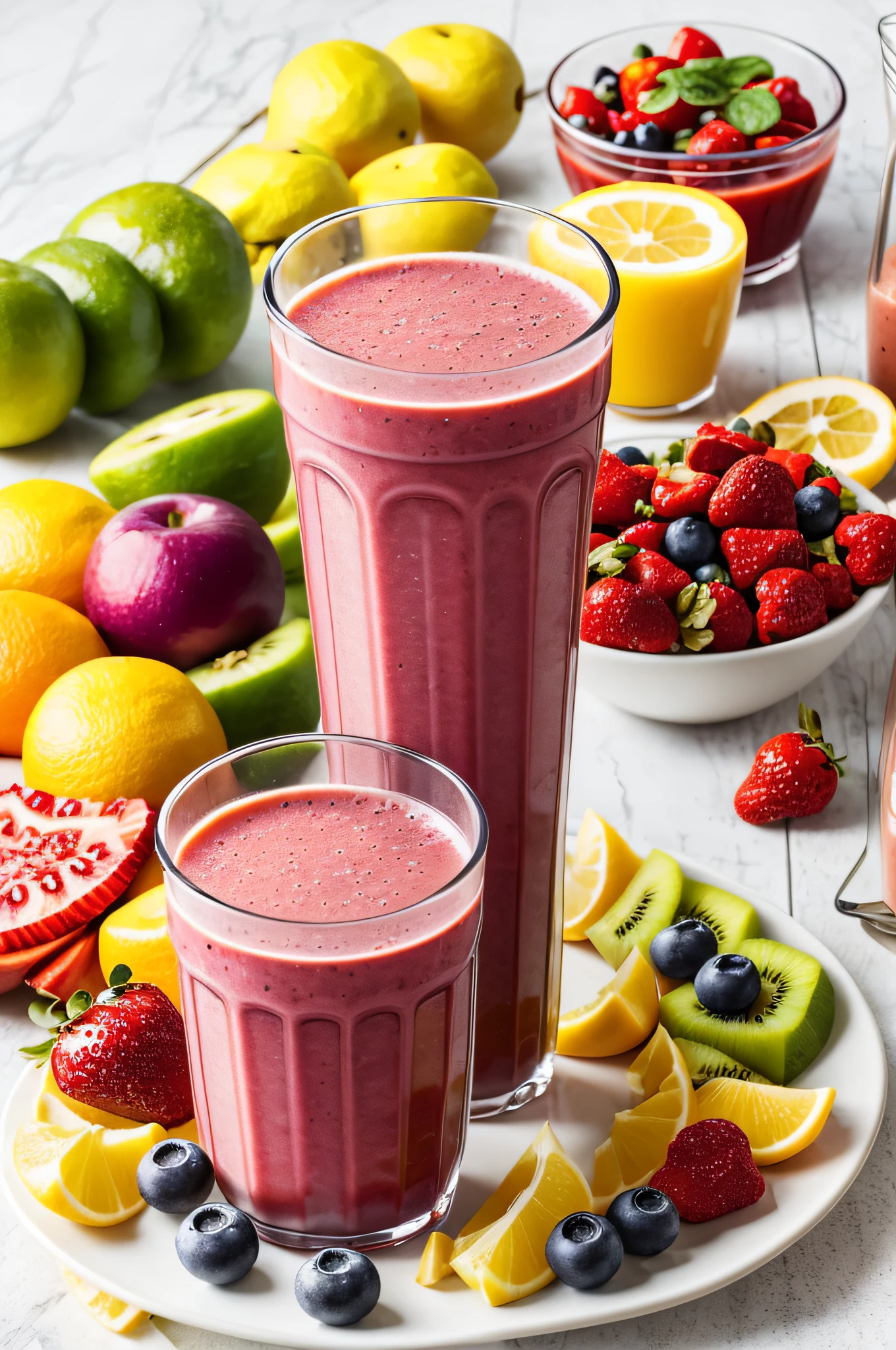 Freshly pressed Fruit vegetable juice smoothie with fruits veggie toppings on transparent background cutout