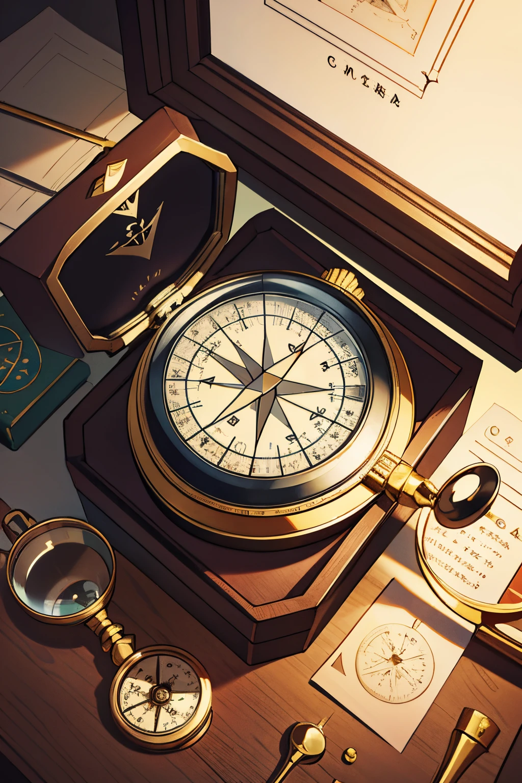 set of compass, compass, magnifying glass, bezel