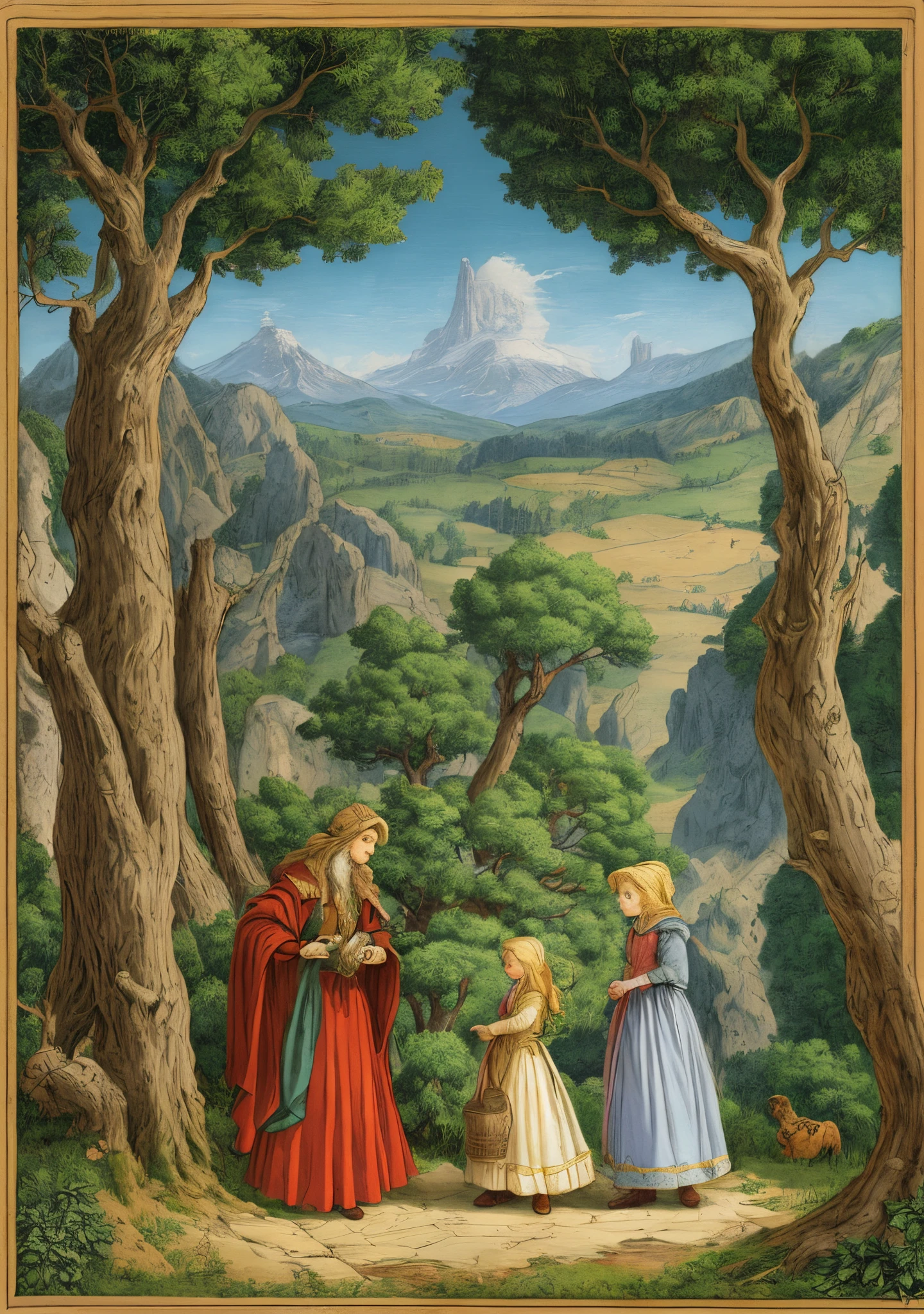 A "golden age" style illustration of the folktale "The Juniper Tree"