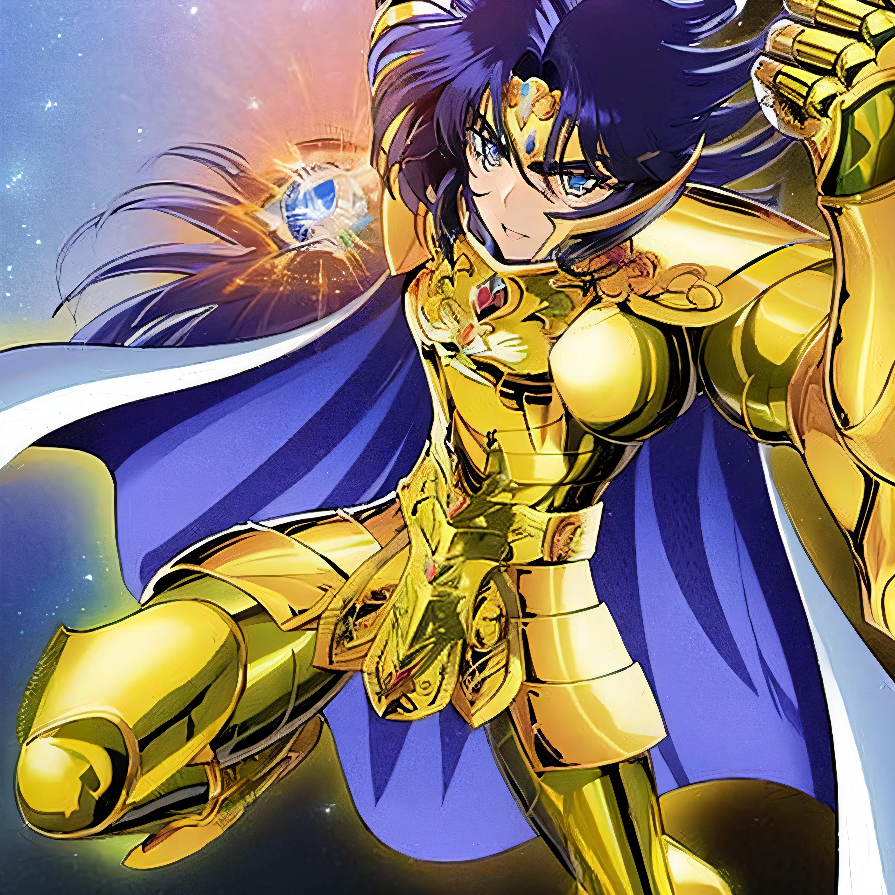 um close de uma pessoa em um armadura dourado, Saint Seiya, unreal motor render Sanit Seiya, Knights of the Zodiac, usando armadura dourada, Saga of twins, Portrait Knights of the Zodiac, top 25 fantasy anime series, estrela platina, usando armadura dourada, cavaleiro de ouro, Armadura Dourada