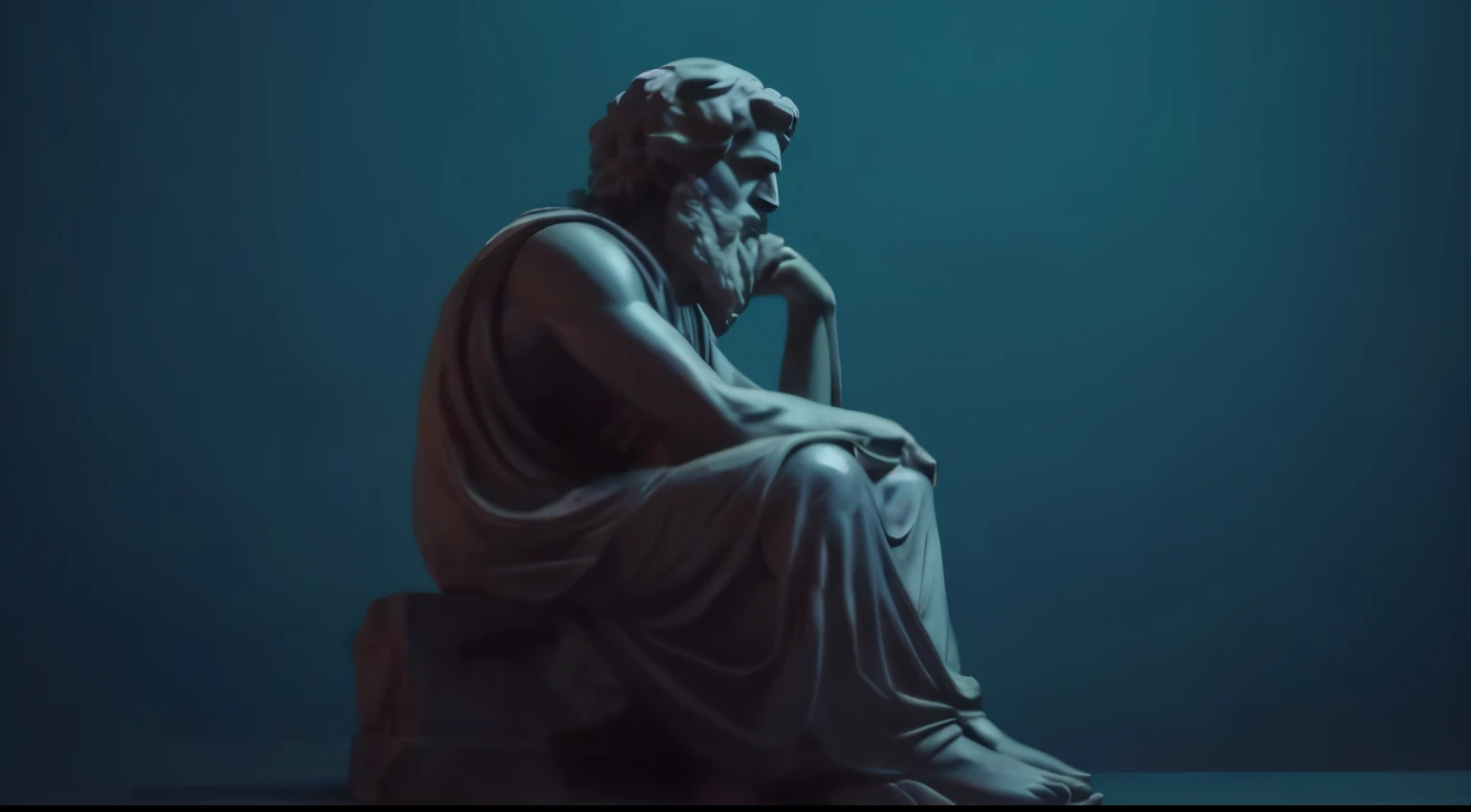 a statue of a man ( epícteto) sitting on a rock with his hand on his chin with temple background, Estoicismo, philosopher, Pose estoica, an ancient greek statue, divino e estoico, inspired by Theophanes, o grego, classical statue, stoic, estoico and calm, Greek statue, a statue, theophanes, by Theophanes, o grego