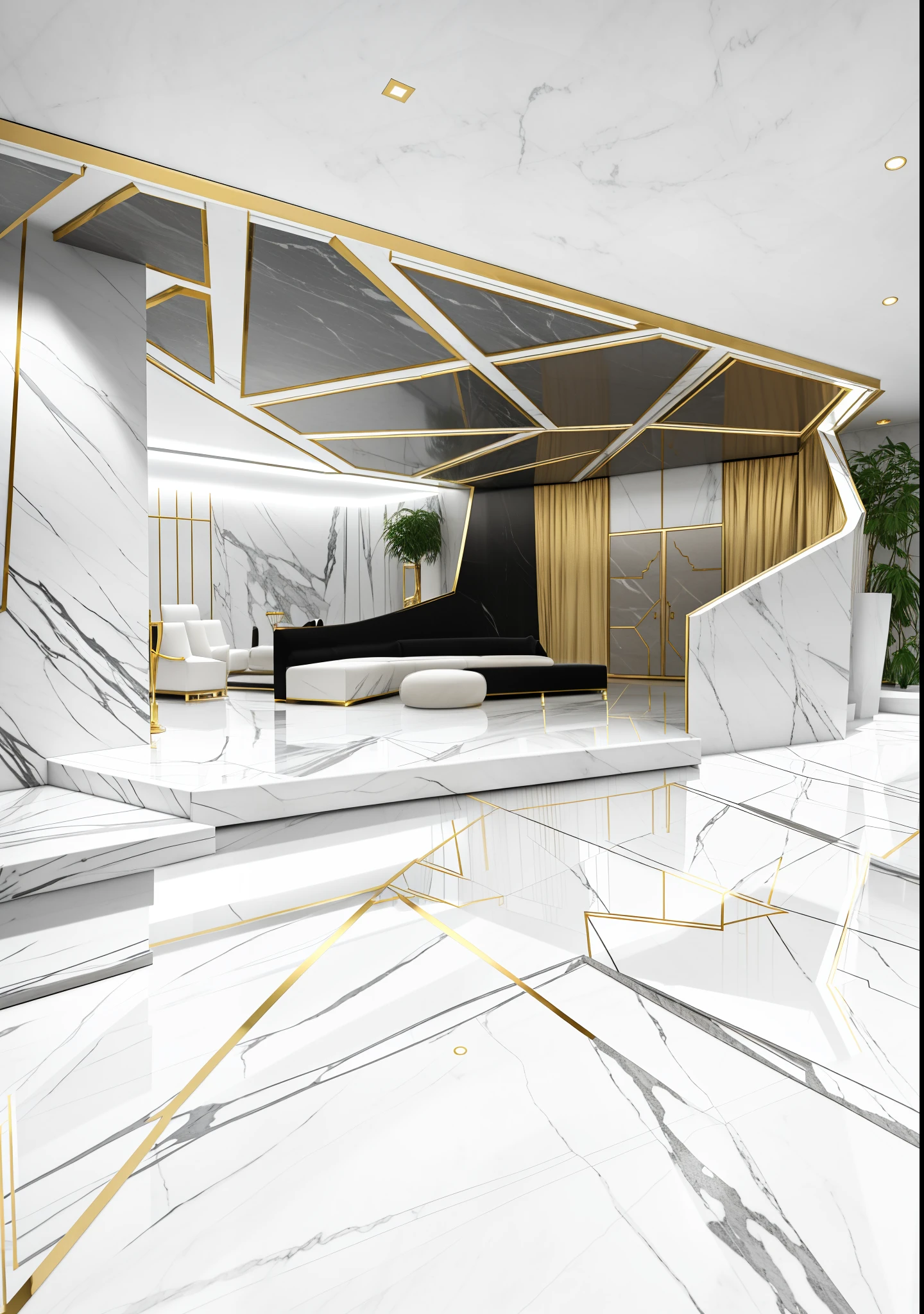 there is a large marble floor in a modern living room, shiny marble floor, angular dynamic white rock floor, marble floors, marble floor, white marble walls, white calacatta gold marble, polished white marble, marble reflexes, white marble interior photograph, smooth marble surfaces, marble countertops, marble room, white marble, exquisite marble details, all marble, marble walls