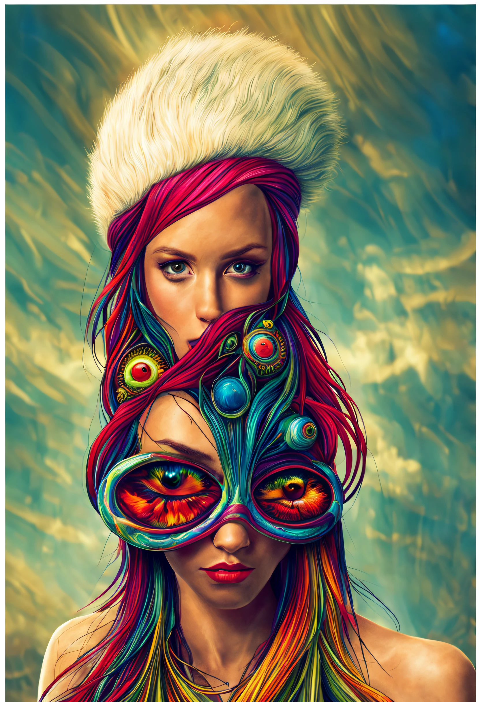 Just a psychedelic beautifull picture of life lot of flashy colored alien eyes