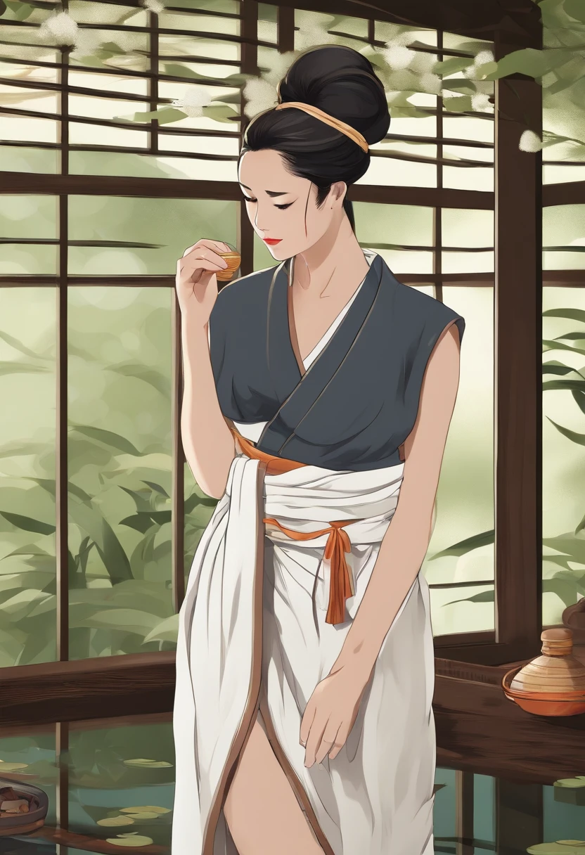 {{{masterpiece}}}, {{{best quality}}}, {{ultra-detailed}}, {illustration}, {{an extremely delicate and beautiful}},(A woman wearing a towel :1.4), (From  above :1.3), (Onsen:1.5), Wrap a towel around your body:1.6 ,