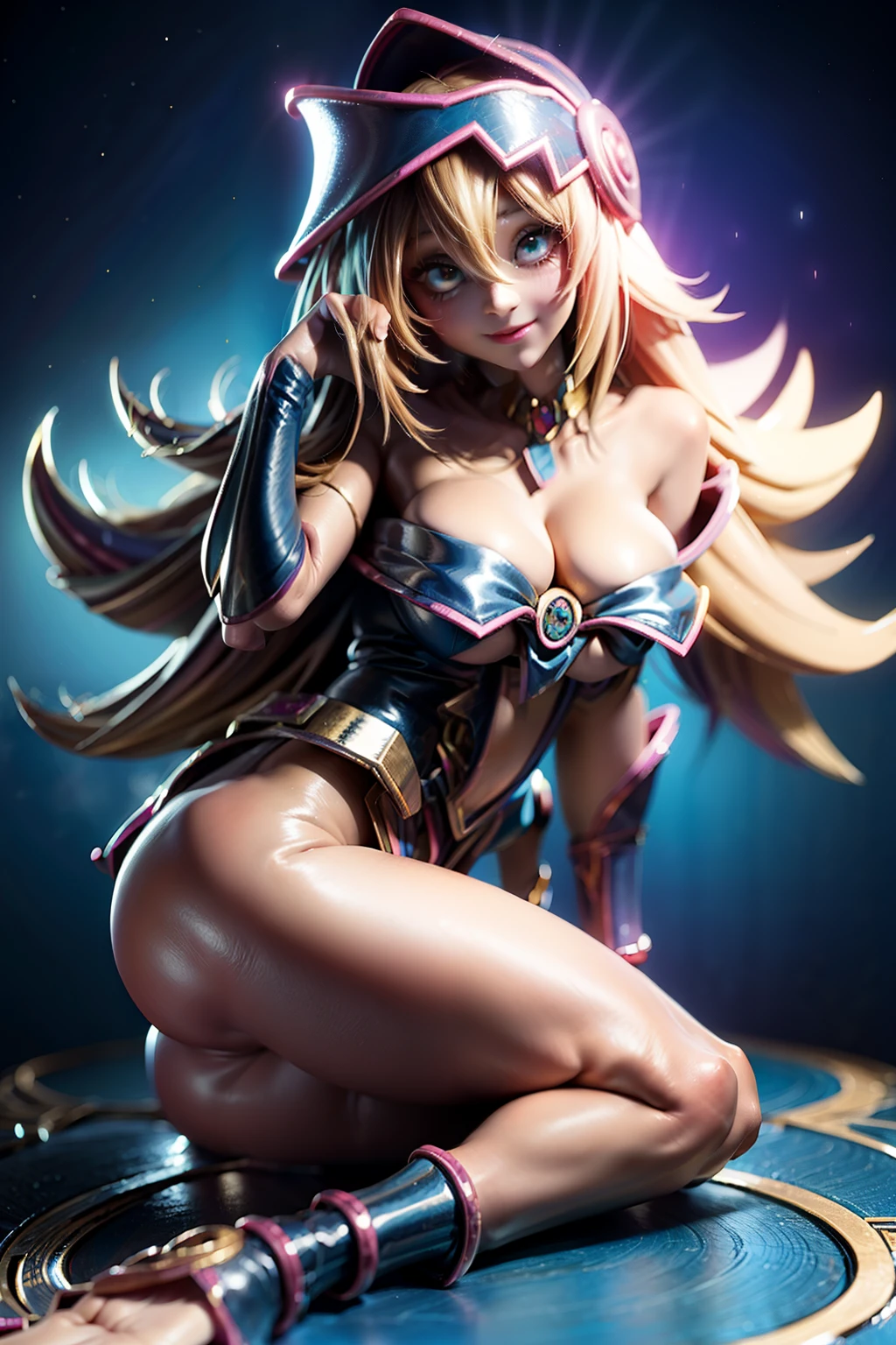 anime, Mujer, solamente, Cabello largo, They are smiling, debajo de los senos, cabello rubio dorado, cabello lacio desordenado, cabello encrespado, ojos amarillos dorados, cuerpo completo, Orejas de caballo, Conjunto de punk rock,