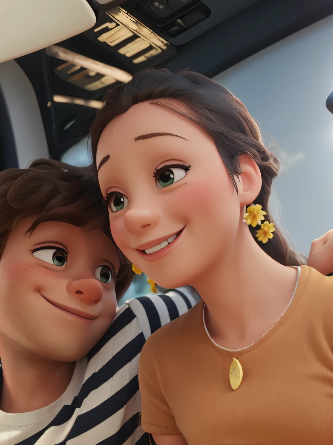 happy woman, happy boy, colorfull, love, sunny, cartoon