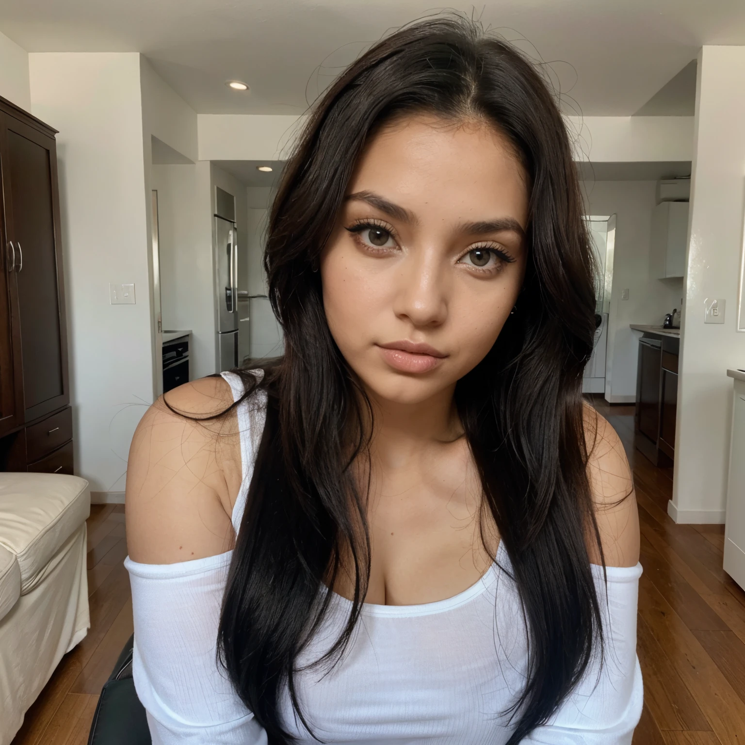 Mujer hermosa, rusa, pelo negro, ojos azules, de curvas, test blanca