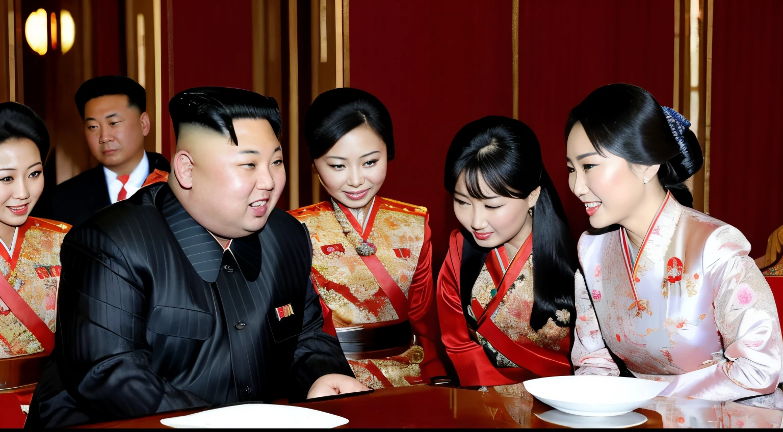 Fumio Kishida and Kim Jong-un meeting amiably
