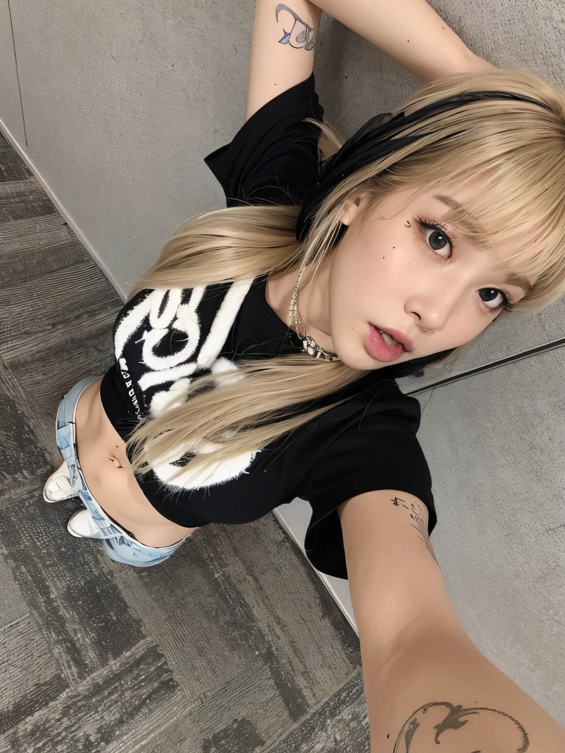 blond girl with tattoos on her arms and chest posing for a picture, roseanne park of blackpink, lalisa manoban of blackpink, jossi of blackpink, lalisa manobal, tzuyu from twice, cl, with bangs, portrait of jossi of blackpink, jisoo from blackpink, jia, jisoo of blackpink, the hime cut, her hair is white