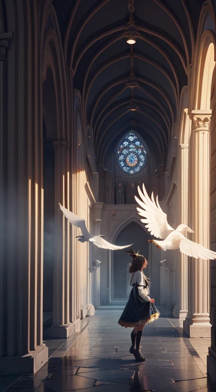 The scene is atmospheric and open, Images of ancient sacrifices, Humeante y lleno de humo, Birds dressed as dancing humans, Sunday Worship, (Detalles detallados del vestuario, Detalle de la ropa sentido de la luz), appearing faintly, Detalles detallados de las plumas de las aves, cumbersome and complex image sensation, (full of strange and mysterious images), The background is cloudy, Las fotos son realistas, 8k,