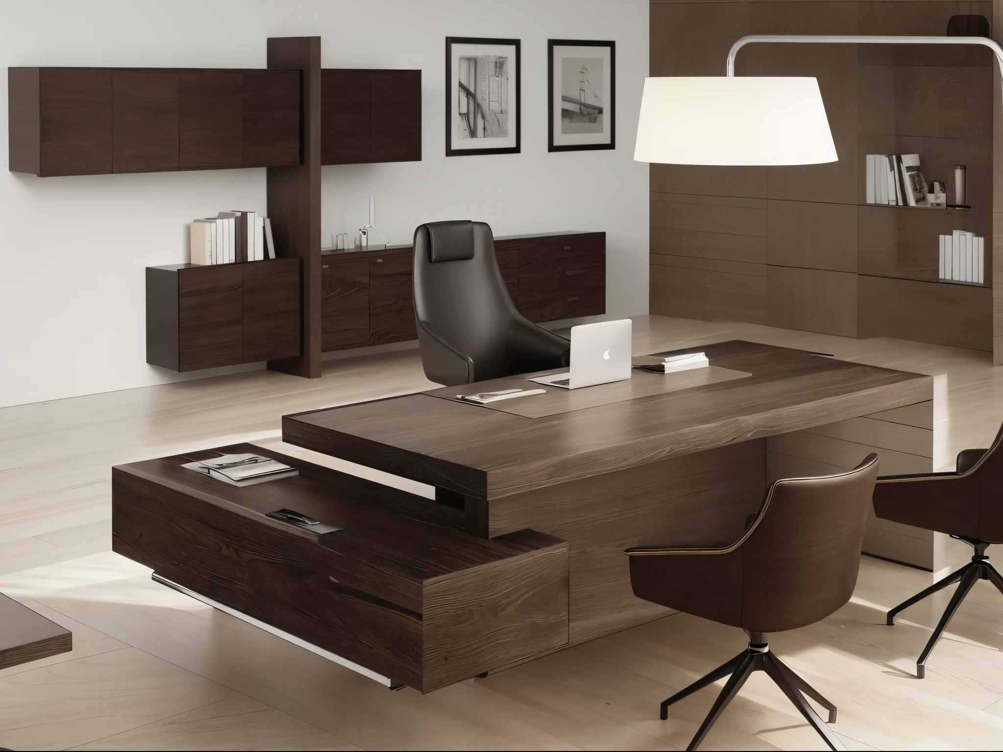 there is a desk with a chair and a lamp in a room, office furniture, designer furniture, desks, big desk, furniture design, modern office, elegant furniture, luxury furniture, conceptual, desk, wooden furtniture, modern gallery furniture, most respected design, motivational, offices, bog oak, minimal modern, minimalist desk, wood furnishings