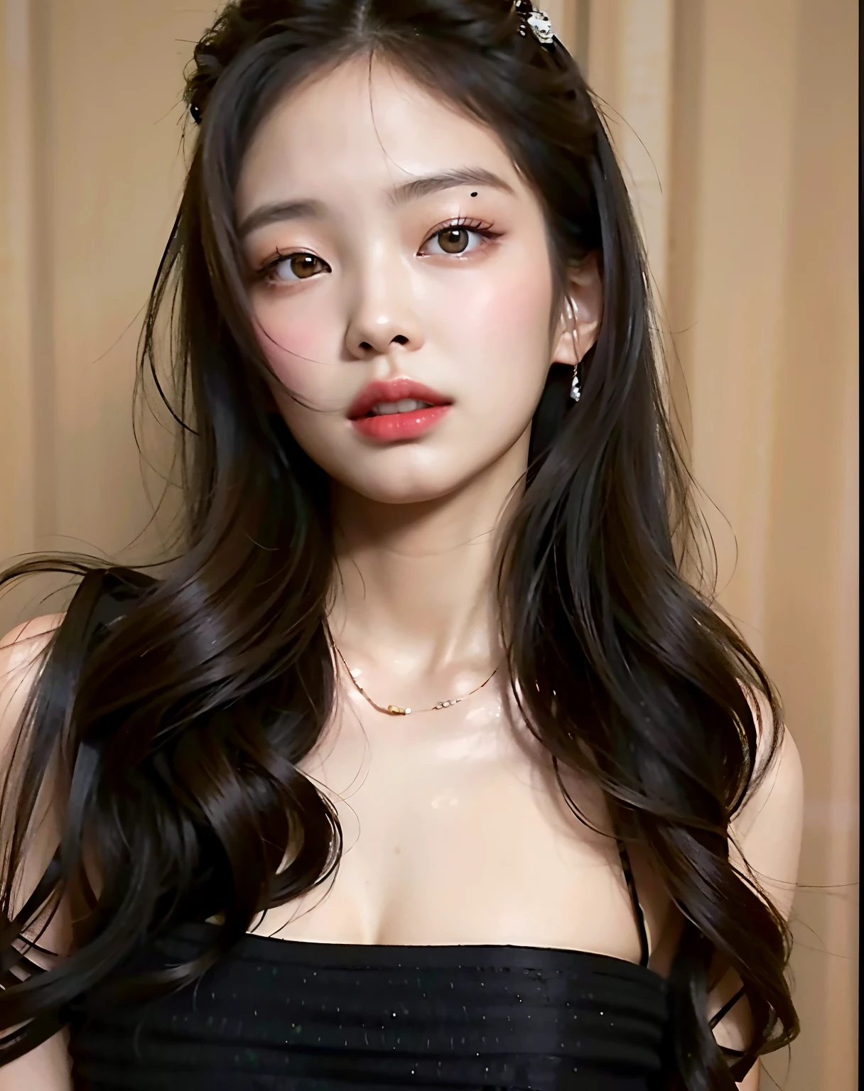 Un primer plano de una mujer con cabello largo con un vestido negro, Hermosa joven coreana, Jaeyeon Nam, Hermosa joven coreana, Blackpink Jennie, maquillaje coreano popular, Hermosa mujer surcoreana, Lee Ji-eun, Lee Ji - Eun, Heonhwa Choe, Joven y adorable rostro coreano, maquillaje popular de Corea del Sur, Artista coreano, Modelo de moda femenina coreana