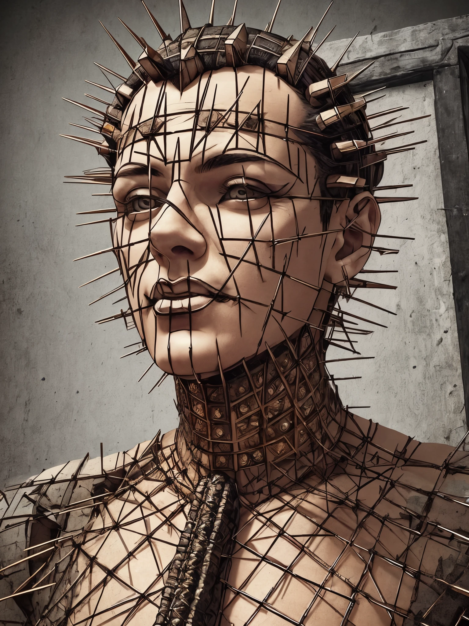a woman with a horrifying face, extremely ugly and distorted features, sunken eyes, gaping mouth, rotting skin, a skeletal body, unhealthy and uncomfortable appearance, in a dark, unsettling horror atmosphere, highly detailed, photorealistic, 8k, best quality