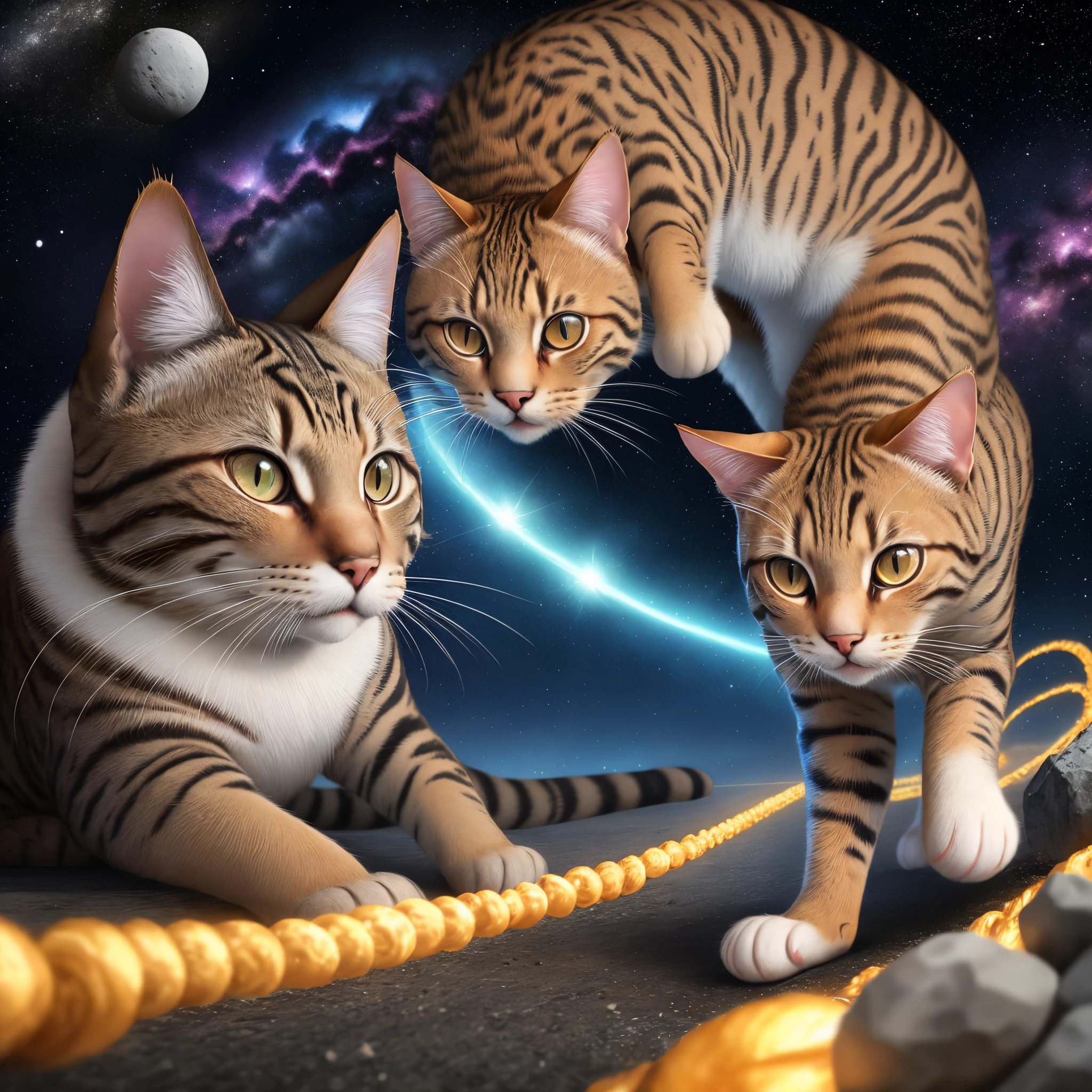 Gato voando em um asteroide