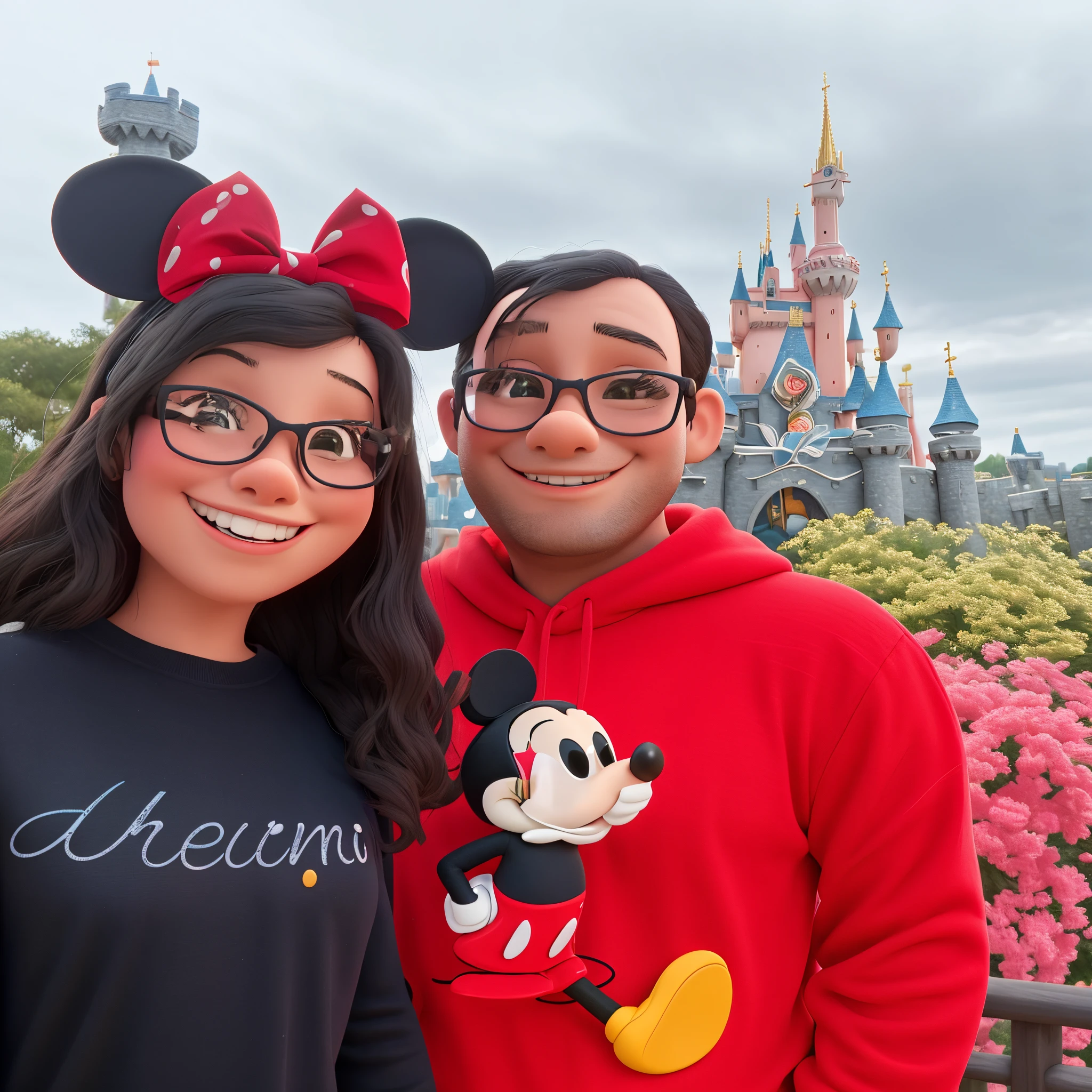 Mickey and Minnie t-shirts are displayed in front of a castle, com um castelo ao fundo, background is disneyland castle, Disney 8 k foto, Fotografia tirada em 2 0 2 0, Disneyland, Terra da Disney, ( Castelo no fundo ), disneyland as backdrop, Castelo no fundo, Castelo no fundo, imagem de perfil, Disney!!, tomada em 2 0 2 0