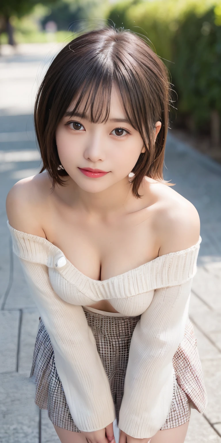 (8K、Raw photo、Highest quality、masterpiece:1.2)、(Realistic、Photorealistic:1.37)、Ultra-detailed、Ultra-high resolution、full body、 beautiful girl、Beautiful and well-proportioned face、、Beautifully detailed skin、Skin Texture、Professional Lighting、Big breasts that are about to spill out、Cute fluffy bob cut、、Model&#39;s pose、Upward angle
、