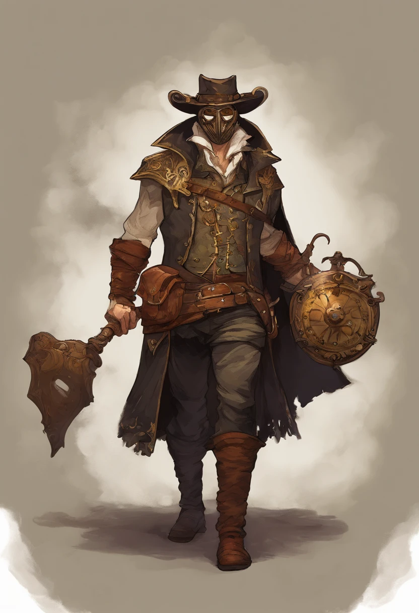 fantasy version of Bane with a clockwork / steampunk style mask and apparatus
