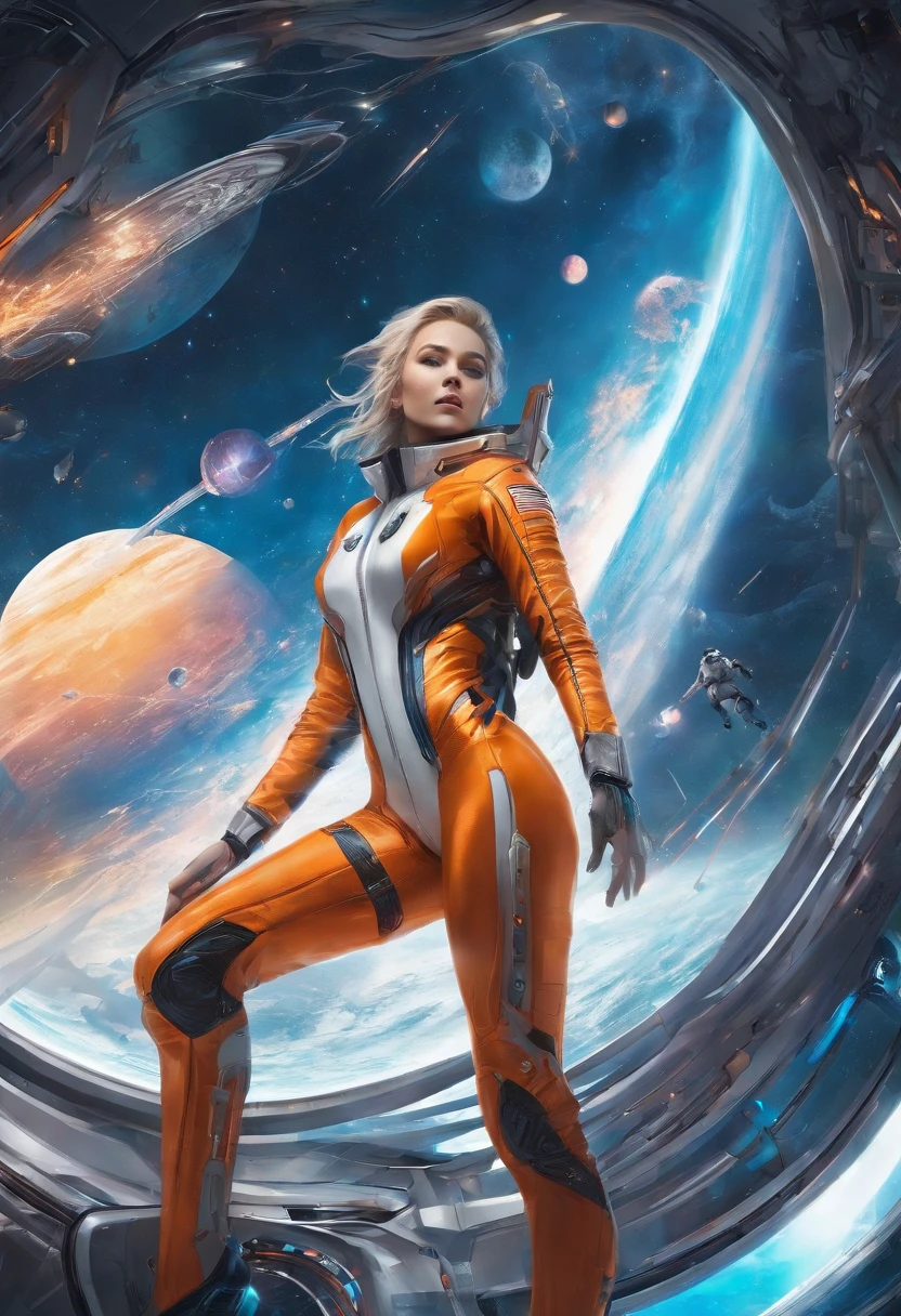 Simpatic German woman (32 years), (orange space suit:1.3), open zipper, (open zipper:1-5), (pents open zipper:1-5), Space Shuttle interior, (erotic:1), (sexy:1), (star gate:1) (open chest, super detailed, beautiful and aesthetic, beautiful, best quality, raw, masterpiece, super fine photo, best quality, super high resolution, photorealistic realism, sunlight, full-body portrait, amazing beauty, dynamic pose, delicate face, vibrant eyes, , abandoned spaceship, detailed face, stars background, gorgeous, highly detailed skin, realistic skin details, visible pores, sharp focus, volumetric fog, 8k uhd, DSLR camera, high quality, film grain, photo realism, seen from below, translucent, voluptuous, sensual, lascivious, legs open, submissive, dominant, (sexual:1.2), sexy, romantic, BDSM, high quality, film grain, Cinematic Light, sidelighting, Lens Flare, Ray tracing, detailed face, detailed complex stars background, realistic skin details, visible pores, sharp focus, volumetric fog, 8k uhd, DSLR camera