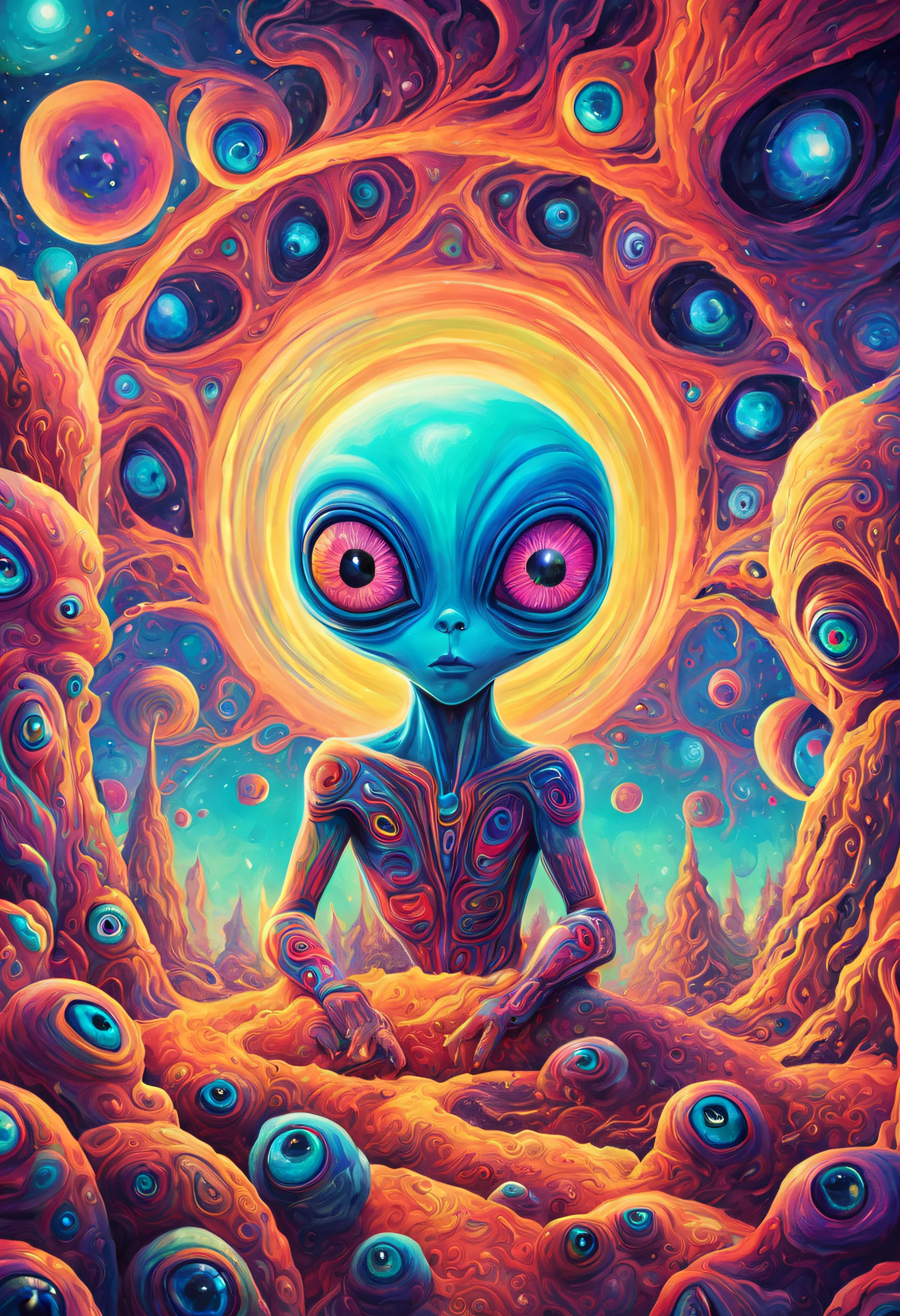 Just a psychedelic beautifull picture of life lot of flashy colored alien eyes