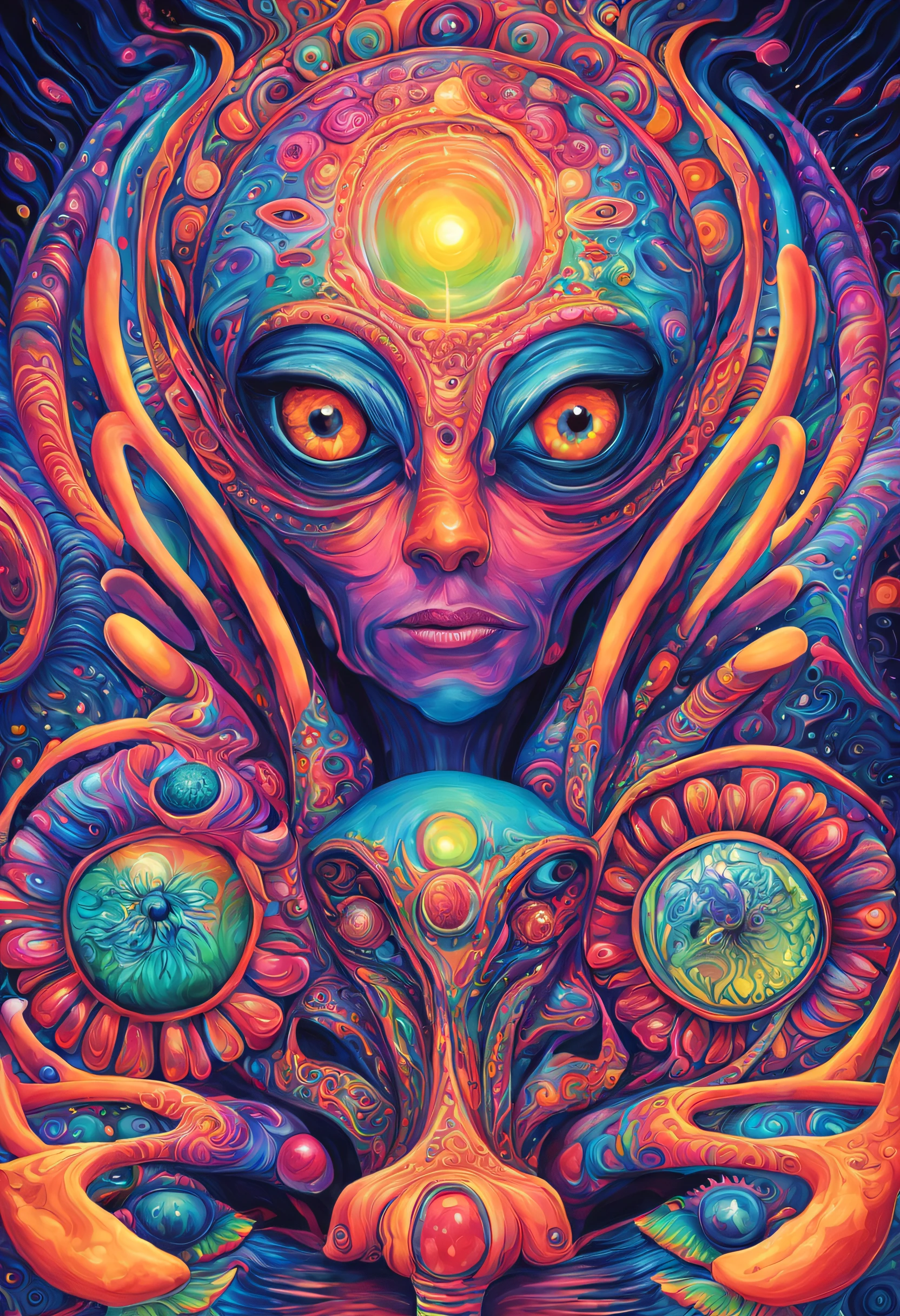 Just a psychedelic beautifull picture of life lot of flashy colored alien eyes