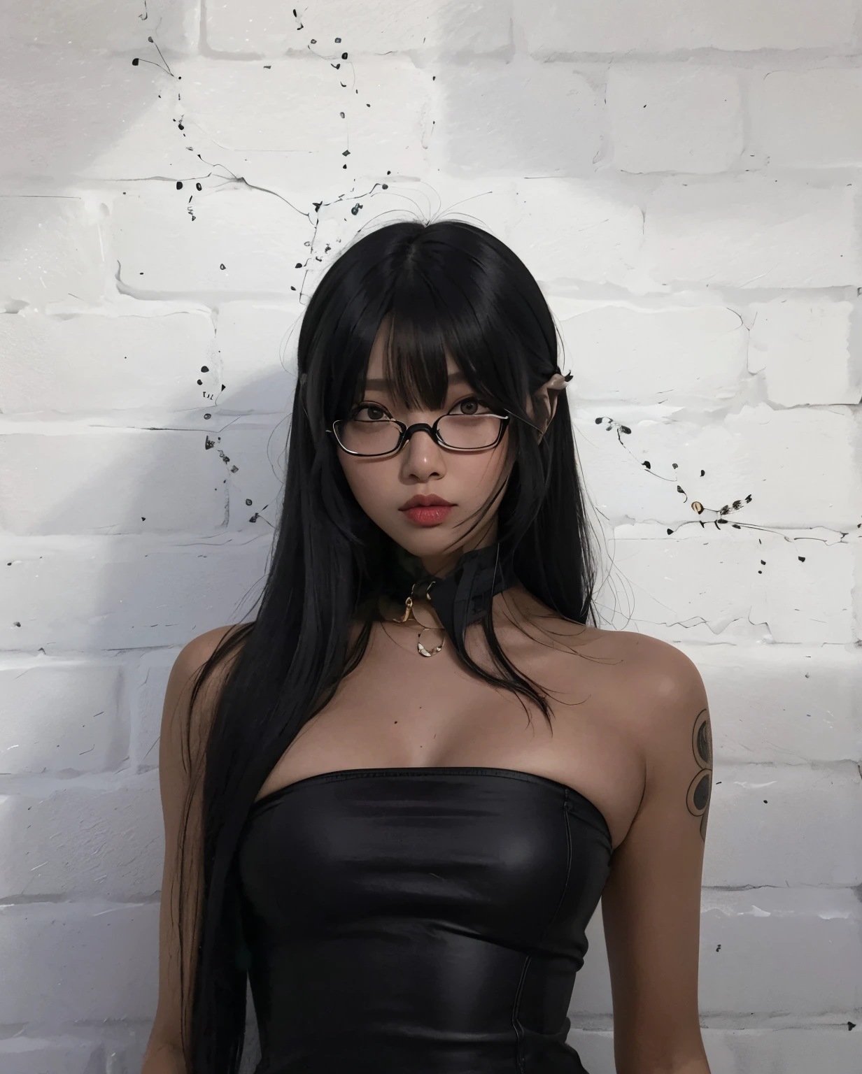 Hay una mujer con un vestido negro y gafas posando para una foto, cruel korean goth girl, ulzzang, con gafas, Heonhwa Choe, Jinyoung Shin, con gafas cuadradas, Chica coreana, con gafas negras, gafas negras, Seseon Yoon, Ella tiene el pelo negro con flequillo, 🤤