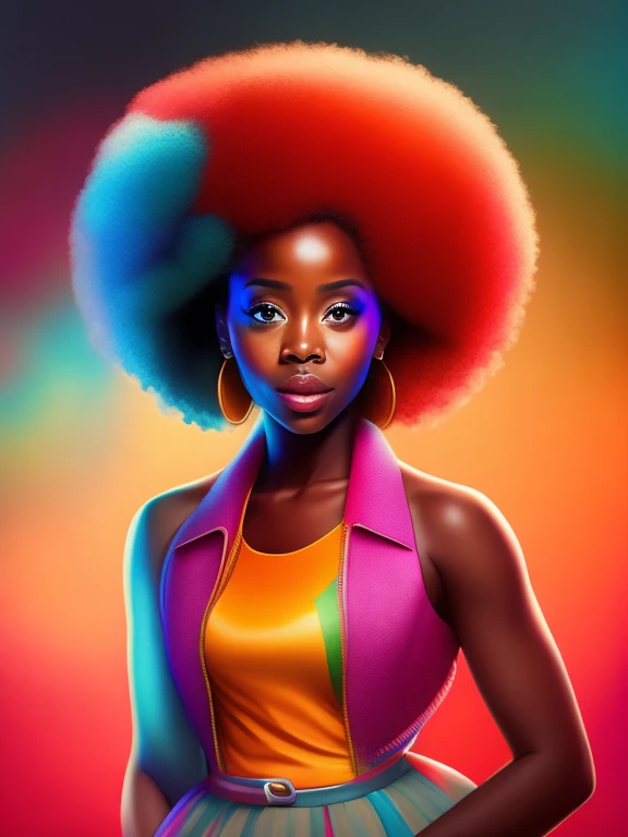 o resumo colorido de uma linda jovem afro, (colorido,alto detalhamento,arte vetorial)
