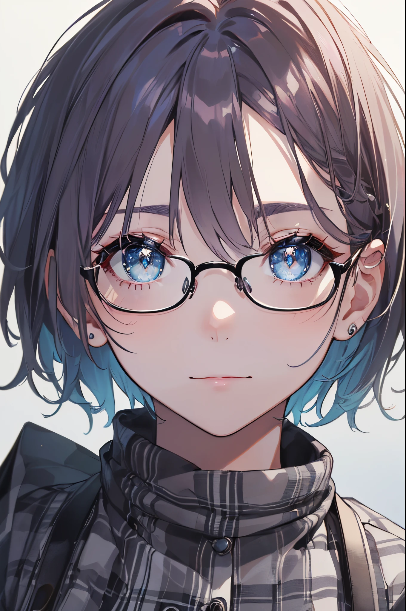 (((ultra-detailed:1.3))), Intricate Iris Details, Captivating Eye Reflections, Sparkling Highlights in the Eyes, Depth and Dimension in the Pupils, Subtle Color Variations in the Iris, Meticulous Eyelash Details, Depth and Dimension in the Pupils, (((Toru Asakura:1.3))), (((short hair:1.3))),((Cardigans, student clothes, Rolled up sleeves、wristbands, 耳环)), (((blue hairs、gradation hair、multi color hair、Parted bangs、Purple hair, Parted Bangs 1.4))), (((1girl))), *//*(((Plaid, Grey plaid pleated skirt:1.5))), ((耳环, Cardigan waist wrap))), (((Perfect hands:1.2))), (((Perfect Anatomy:1.2))), (), (((masutepiece, Best Quality, Ultra-detailed, hight resolution, Top quality, 4kqulity, HDR, UHD, 8K, high resolution, super detail, super sharp, super high resolution, Cinematic writing, good shapes: 1.2, Vivid colors: 1.2, beautiful face: 1.1, excellent_quality: 1.0, Perfect face, Lustrous skin, finely detailed beautiful eye, Very detailed face,perfect face, glorious skin))), (top-quality、high-detail、masterpiece:1.2、)、illustratio、natta、starrysky、(((face focus, looking back, extreme close-up view, Looking at Viewer, very wide shot)))、Waiting for a kiss、sparkling pupils,happy, floating hair, shiny hair,outdoors, wind, *//* , *//*(((short hair:1.3))), ((simple loose black tie:1.3)), (,Toned waist、slender body、small head、beauty legs、Footboard beauty, Long neckline、Blue-rimmed glasses), (Seven-headed body:1.3)