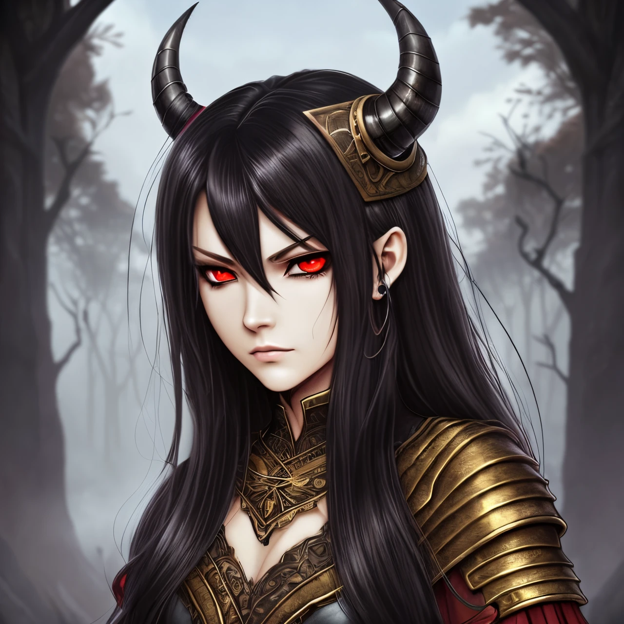 Viking female demon witch, black hair Red eyes --auto --s2
