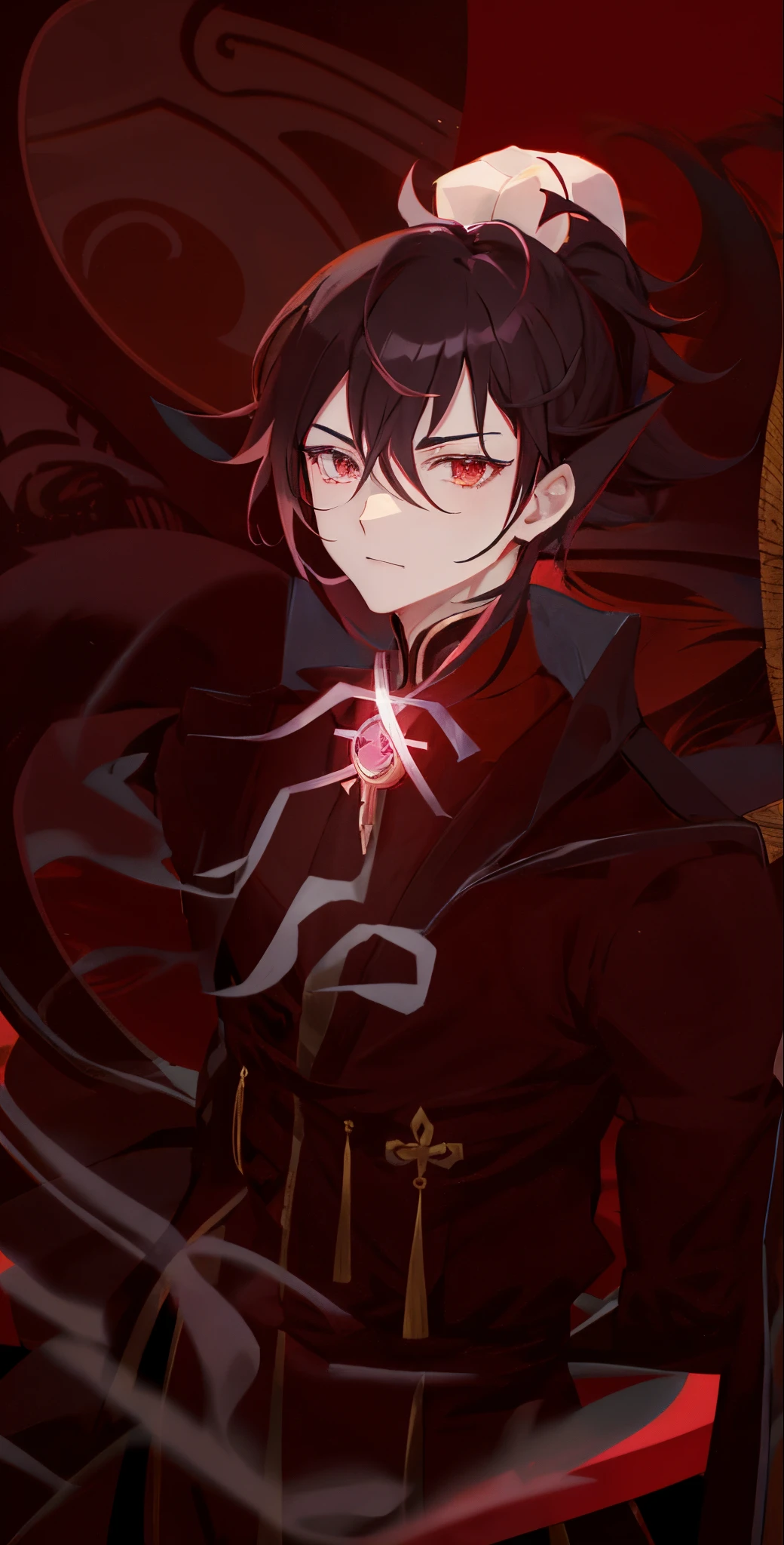 anime - style image of a woman with a sword and a red background, handsome japanese demon boy, key anime art, handsome guy in demon slayer art, keqing from genshin impact, detailed key anime art, zhongli from genshin impact, emperor crowned, beautiful emperor, masculine man, manly man, man, male, masculine emperor, chinese emperor crown, inspired by Okumura Masanobu, zerochan art, demon slayer rui fanart