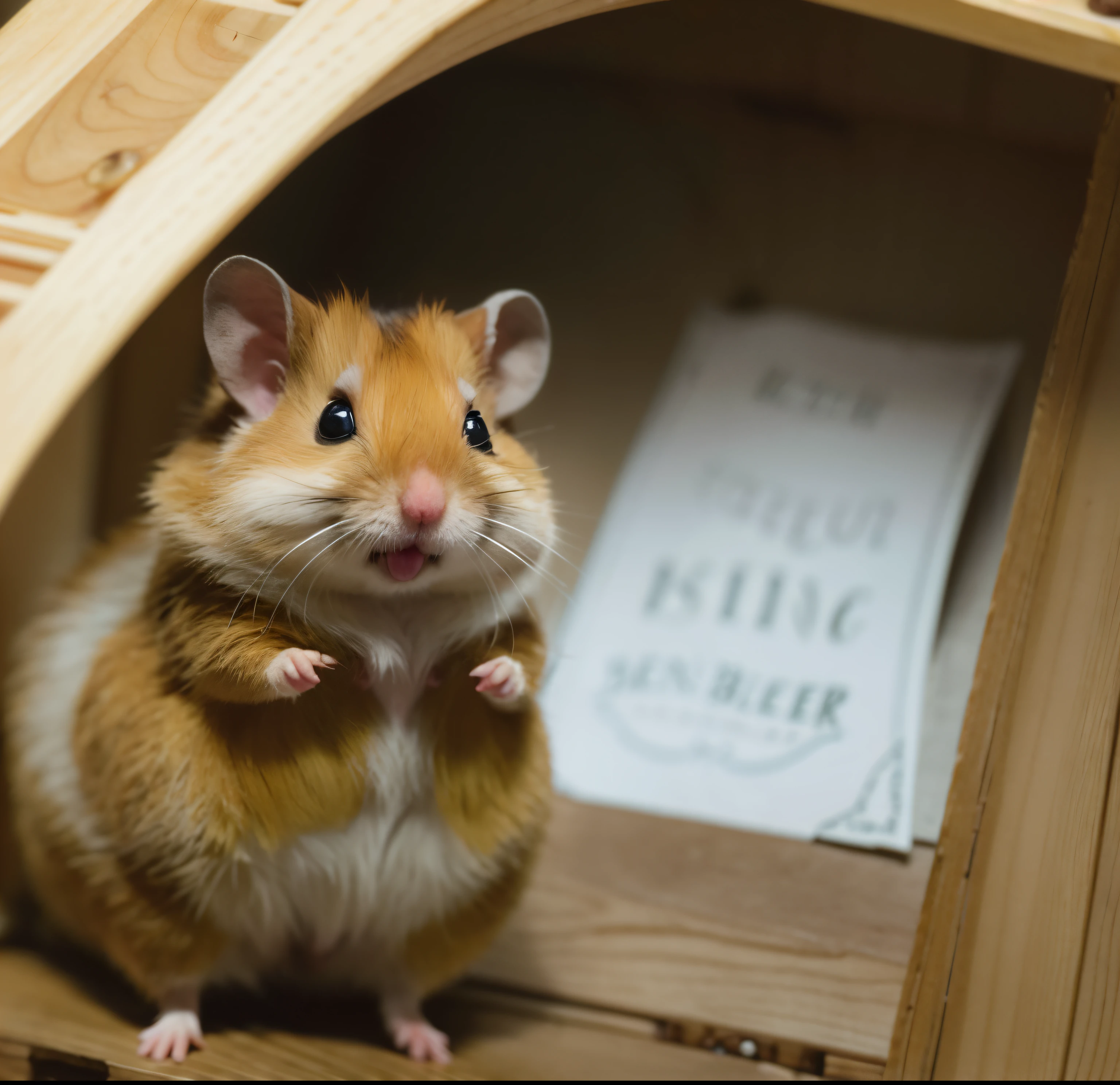 There is a little hamster inside the wooden structure, photo of a hamster, hamster, Hamster Dating Photos, hamster, rodent, There&#39;s a little mouse living inside, barrel chest, hamsters holding rifles, Have warts, Male and female, big cheeks!, closeup cleavage!!!!!!, chunky, what a bumbler!