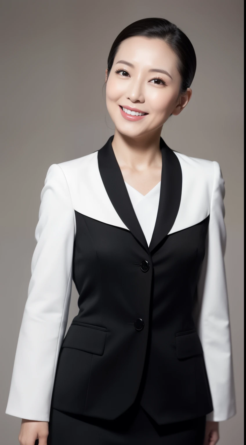 tmasterpiece,Best quality, Bigchest, ssmile,legs long,skin hyper-detail,Unclog pores,in a panoramic view,hip is cocked,blackstockings,Beautiful young Japanese woman in her 40s, It's a perfect face, goodlooking, (detailedfacialfeatures), Face is clean and beautiful