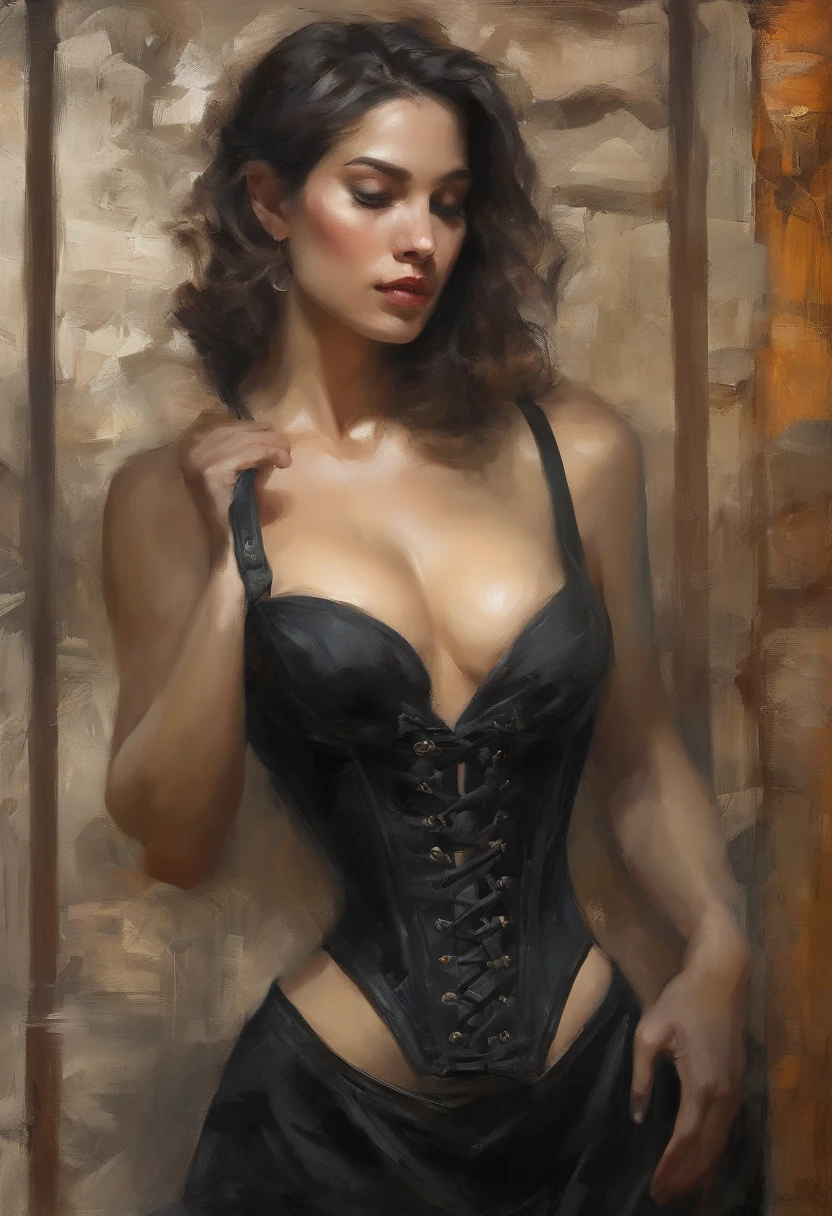 Black corset,束缚、(in a prison cell)、full body Esbian、((top-quality、8K、masterpiece:1.3))、Crisp focus:1.2、Beautiful woman with perfect body shape:1.4、Slender Abs:1.2、((layers-Cut、Colossal tits:1.2))、(Sateen、Street:1.2)、a wet body:1.5、Highly detailed facial and skin texture、A detailed eye、Bery short hair,BDSM,Slave,rubber