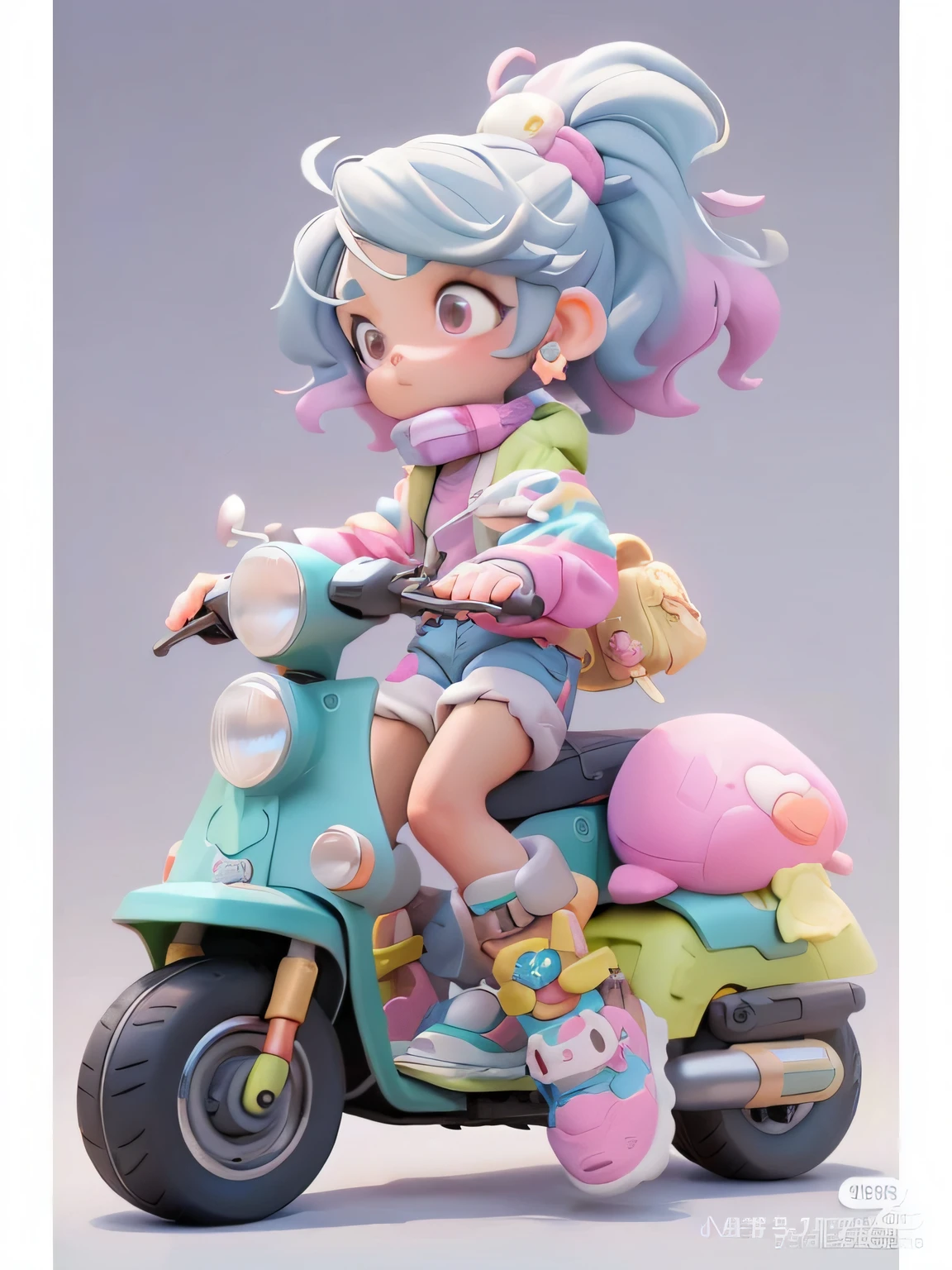 Close-up of toy character on motorcycle, Guweiz style artwork, by Yanjun Cheng, Anime style 3D, author：Russell Dongjun Lu, style of wlop, Cute 3d rendering, Rendering of a cute 3D anime girl, inspired by Yanjun Cheng, lovely art style, Colorful! character  design