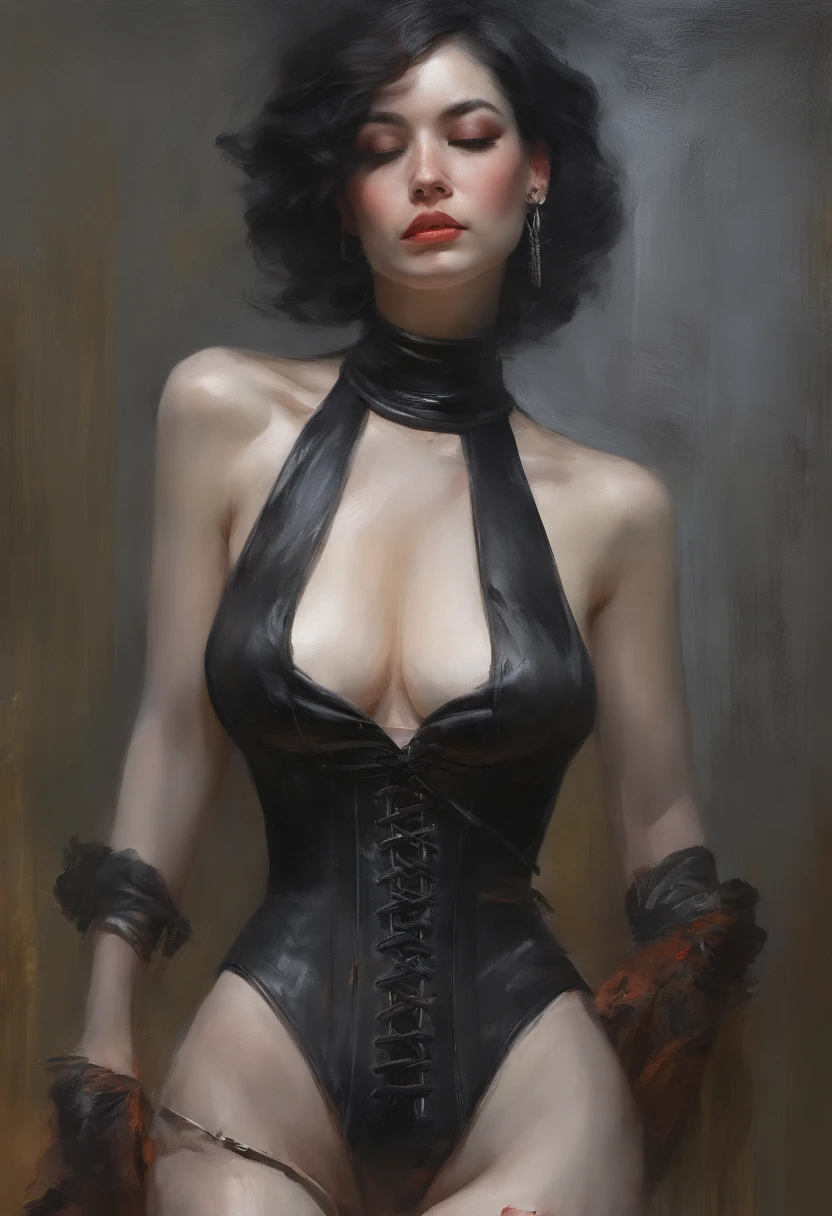 Black corset,束缚、(in a prison cell)、full body Esbian、((top-quality、8K、masterpiece:1.3))、Crisp focus:1.2、Beautiful woman with perfect body shape:1.4、Slender Abs:1.2、((layers-Cut、Colossal tits:1.2))、(Sateen、Street:1.2)、a wet body:1.5、Highly detailed facial and skin texture、A detailed eye、Bery short hair,BDSM,Slave,rubber