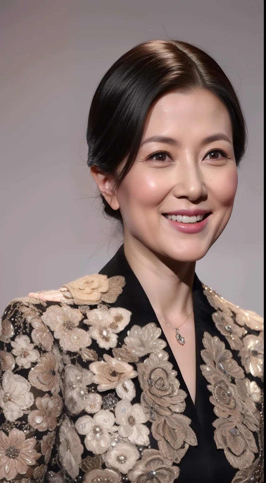 tmasterpiece,Best quality, Bigchest, ssmile,legs long,skin hyper-detail,Unclog pores,in a panoramic view,hip is cocked,blackstockings,Beautiful young Japanese woman in her 40s, It's a perfect face, goodlooking, (detailedfacialfeatures), Face is clean and beautiful