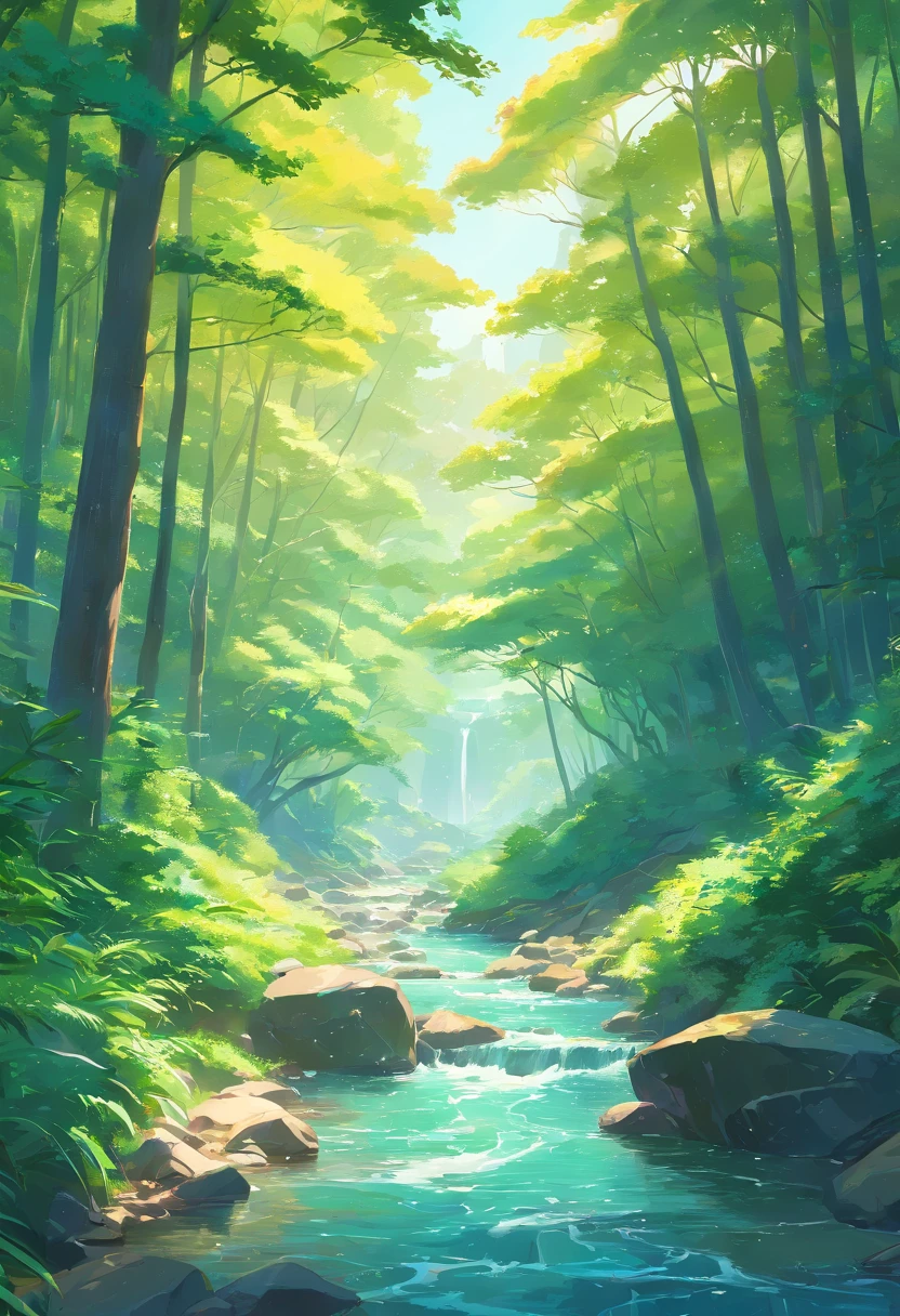 a close up of a stream running through a lush green forest, ross tran. scenic background, ryan dyar, environment painting, beautiful oil matte painting, photorealistic landscape, 4k hd matte digital painting, 8 k resolution digital painting, 8k resolution digital painting, hyperrealistic landscape, inspired by Raphael Lacoste, illustration matte painting, beautiful digital painting