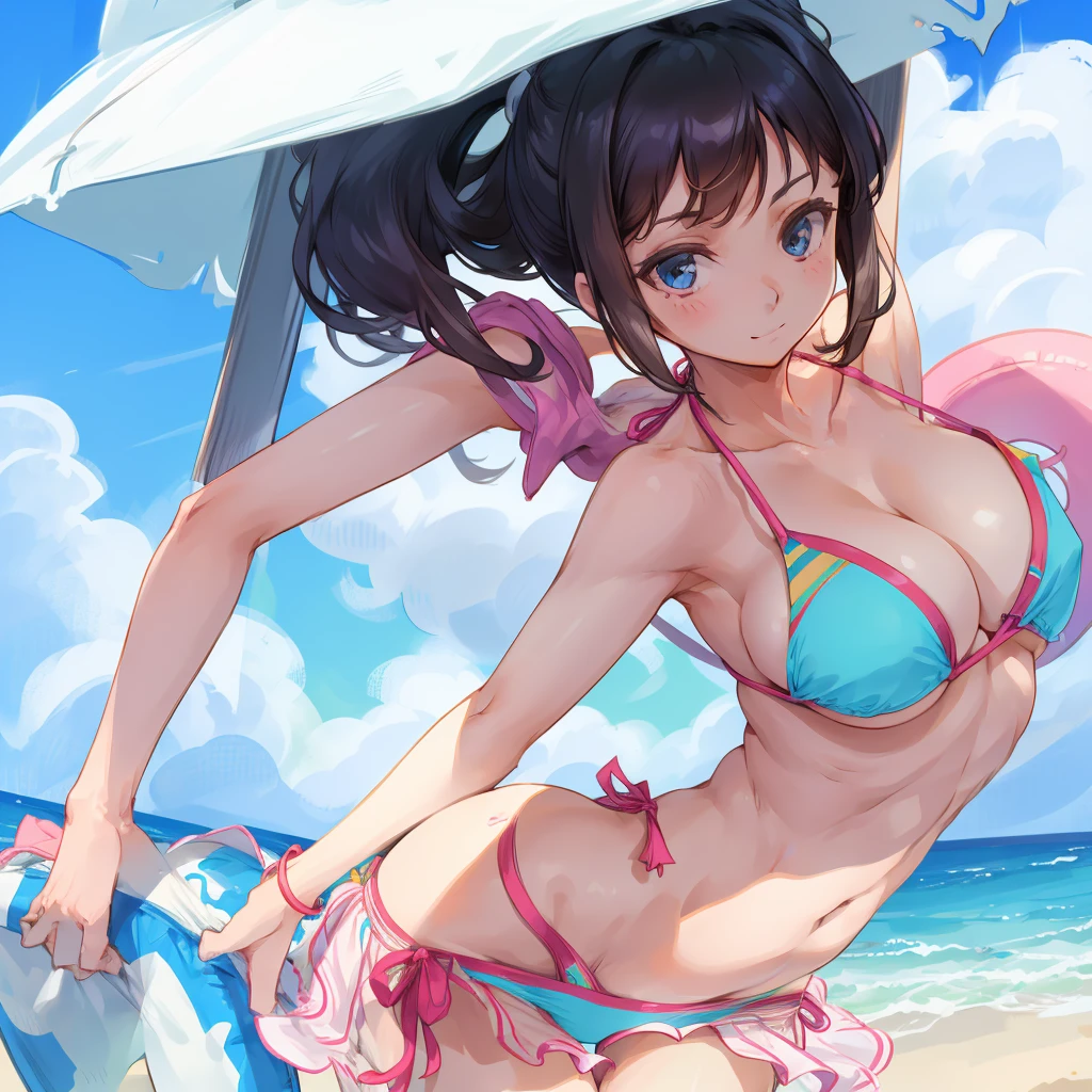 Dva Overwatch, at the beach, tight pink bikini