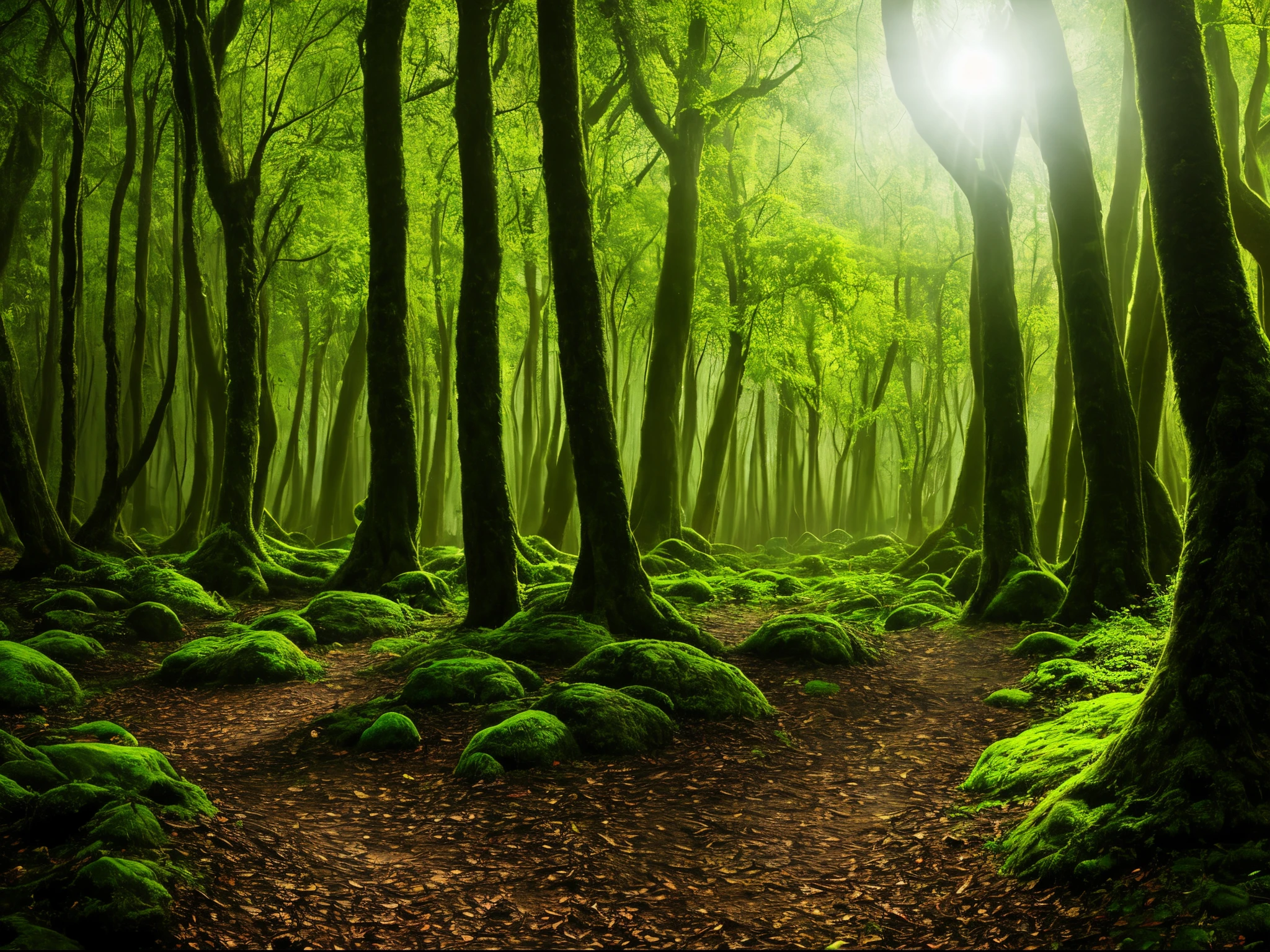 A mysterious ancient forest, dense with towering trees and vibrant foliage, creating an otherworldly atmosphere. The forest is teeming with life, from luminous insects that cast a soft glow to rare, ethereal creatures that move gracefully between the twisted roots and hanging vines.
The environment is enchanted, with a subtle but ever-present magical energy that hums through the air. The air is thick with the scent of moss, damp earth, and the sweet fragrance of exotic flowers. The sounds of unseen creatures echo, creating a symphony of nature that seems to come alive.
The mood is mysterious and awe-inspiring, invoking a sense of wonder and reverence for the ancient beauty that surrounds. It's a place where time feels suspended, and every step holds the promise of discovering hidden secrets.
The atmosphere is ethereal, with an almost dreamlike quality that blurs the line between reality and fantasy. The play of light and shadow creates a dynamic landscape, where the boundaries between the physical and metaphysical are indistinguishable.
The lighting effect is a surreal dance of luminescence, as soft moonlight filters through the dense canopy, casting intricate patterns on the forest floor. Bioluminescent plants emit a gentle glow, adding a magical touch to the scene. Shadows play tricks on the eyes, creating an illusionary depth that enhances the overall sense of mystery and enchantment. --ar 2:3 --c 15 --s 700 --q 2