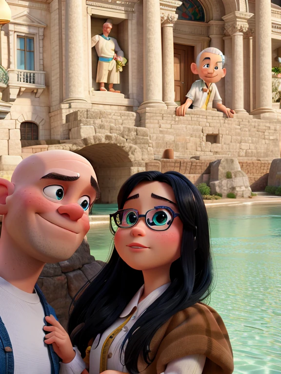 8k disney cartoon couple realism. bald guys. 4k photo